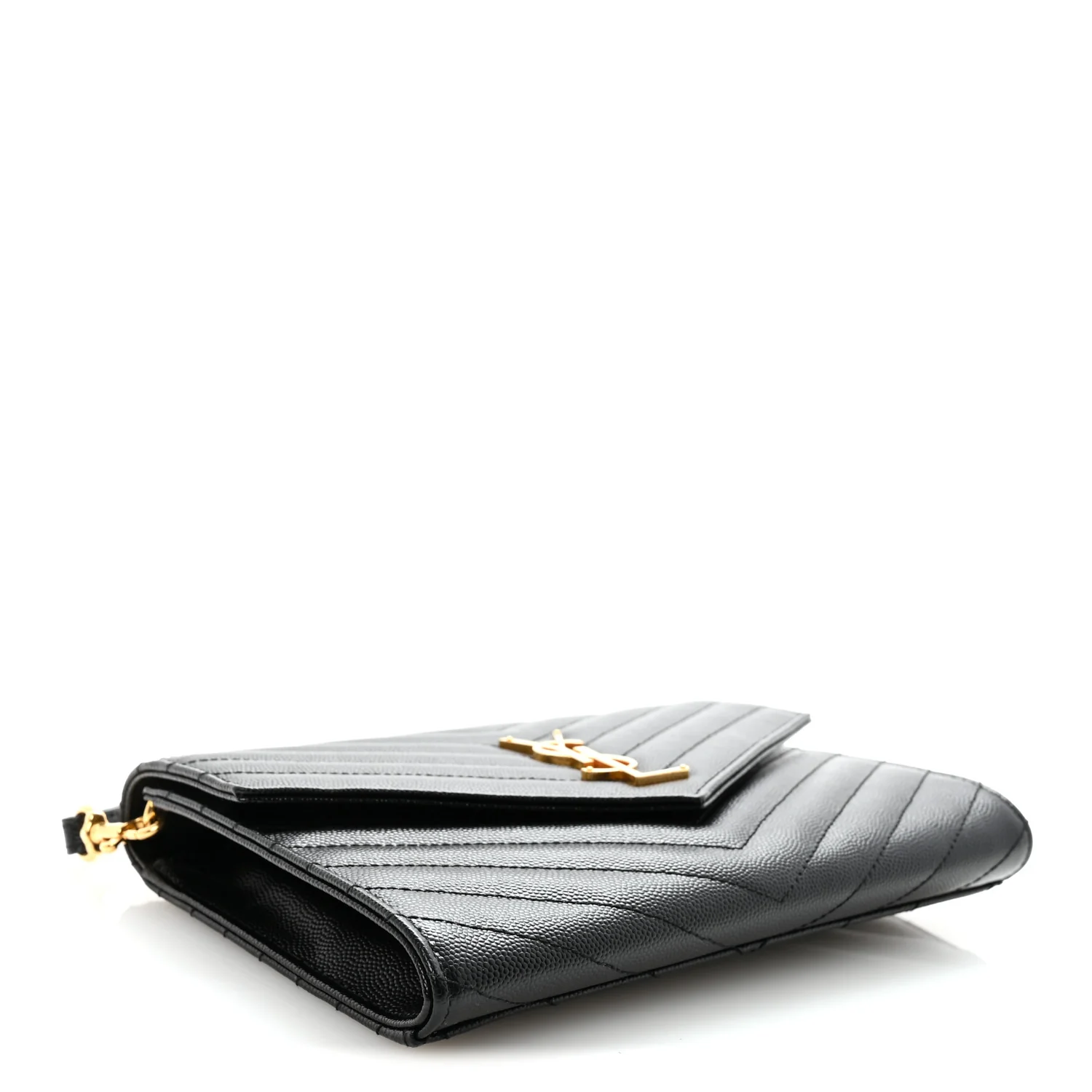 Grain De Poudre Matelasse Chevron Monogram Envelope Clutch Black - Image 4