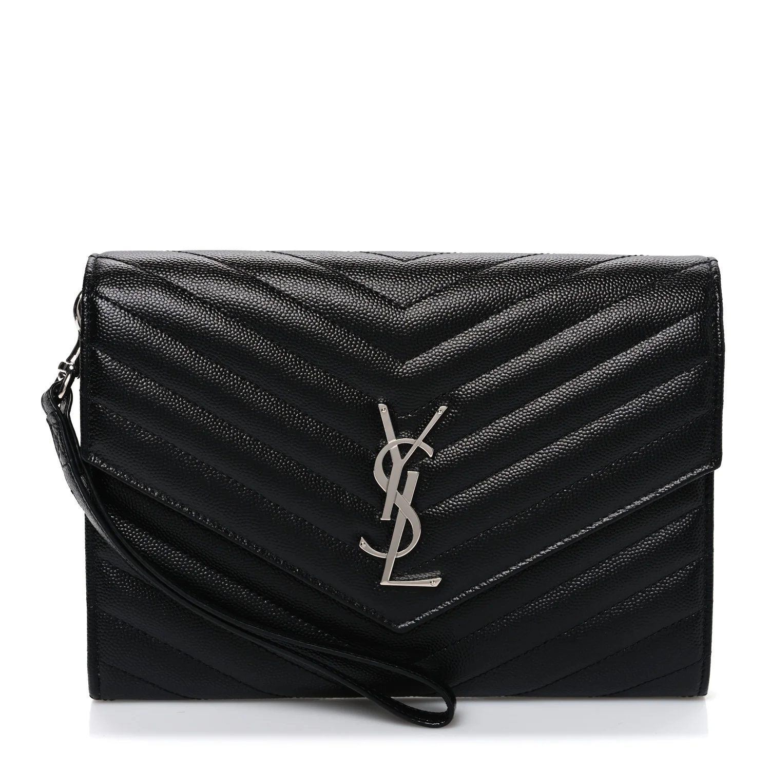 Grain De Poudre Matelasse Chevron Monogram Envelope Clutch Black
