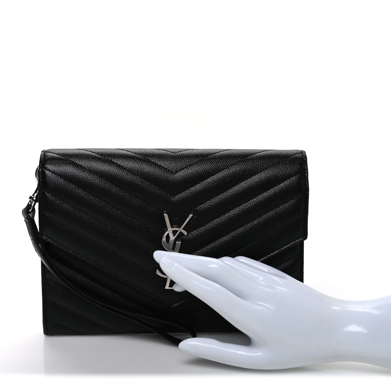 Grain De Poudre Matelasse Chevron Monogram Envelope Clutch Black - Image 2
