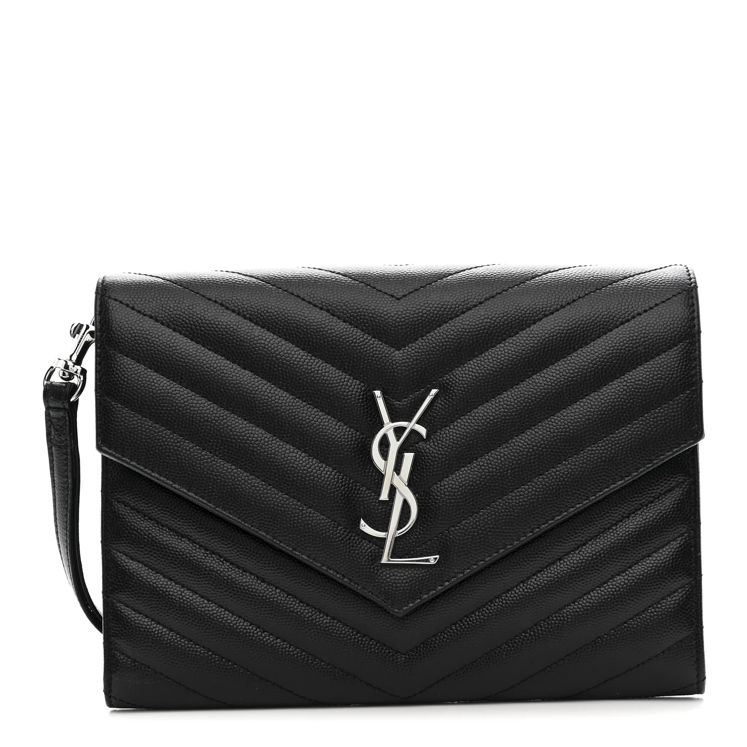 Grain De Poudre Matelasse Chevron Monogram Envelope Clutch Black