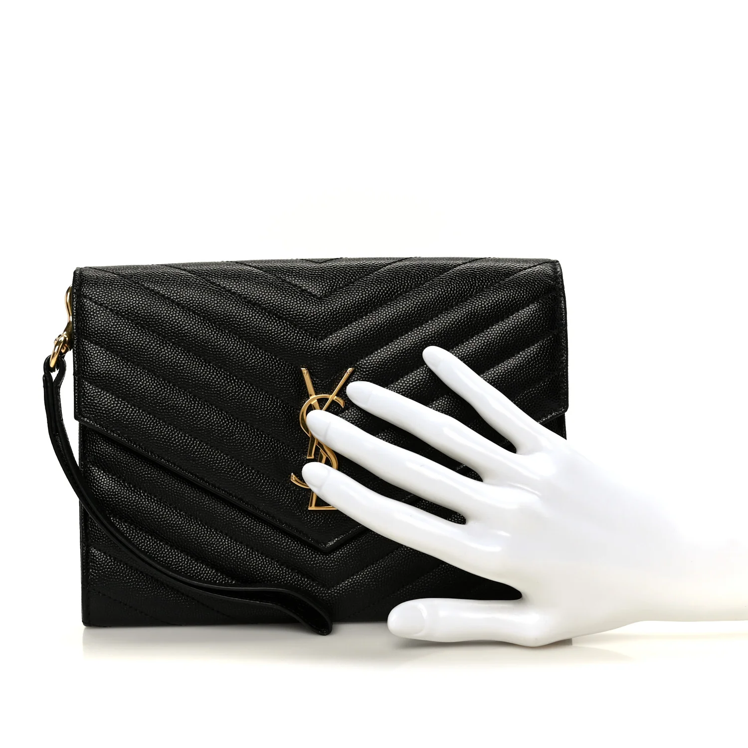 Grain De Poudre Matelasse Chevron Monogram Envelope Clutch Black - Image 2