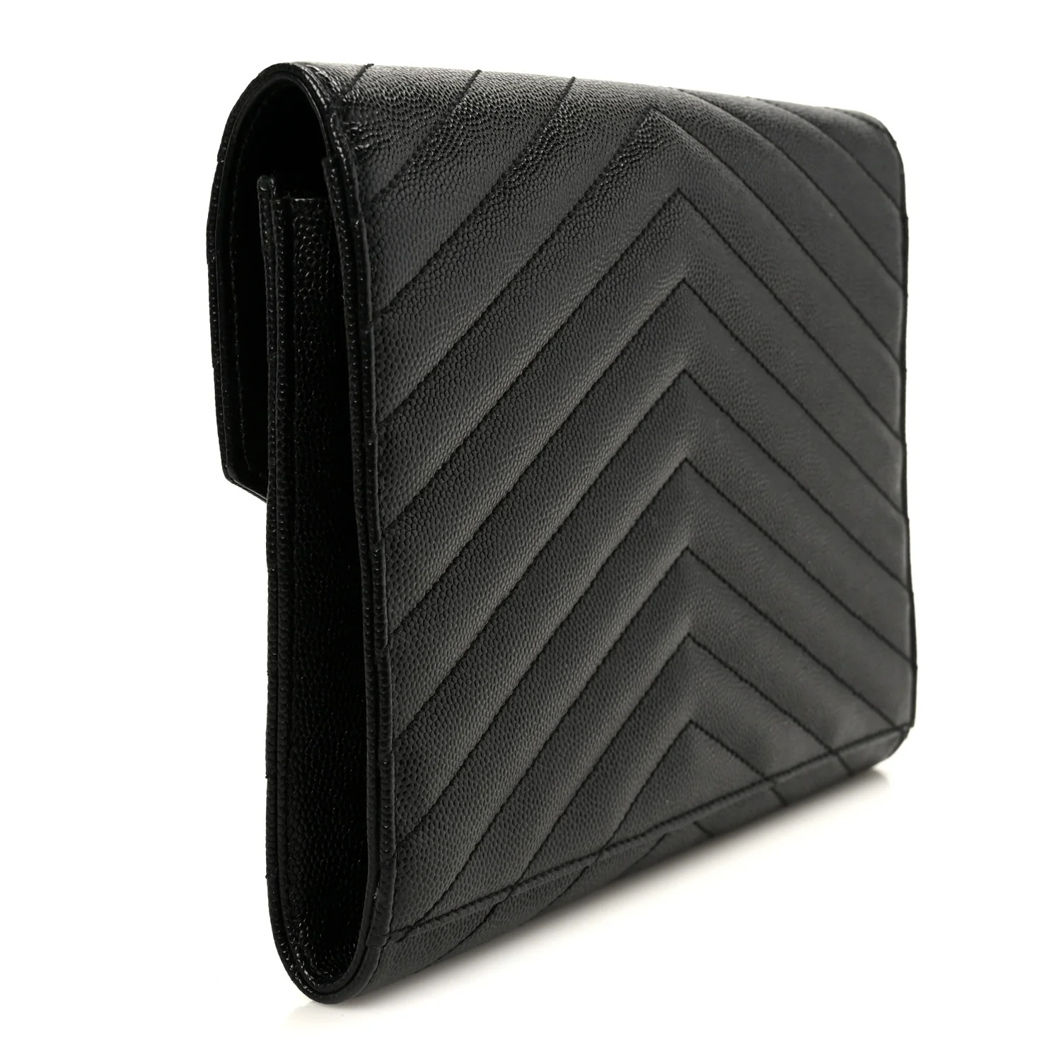 Grain De Poudre Matelasse Chevron Monogram Envelope Clutch Black - Image 3