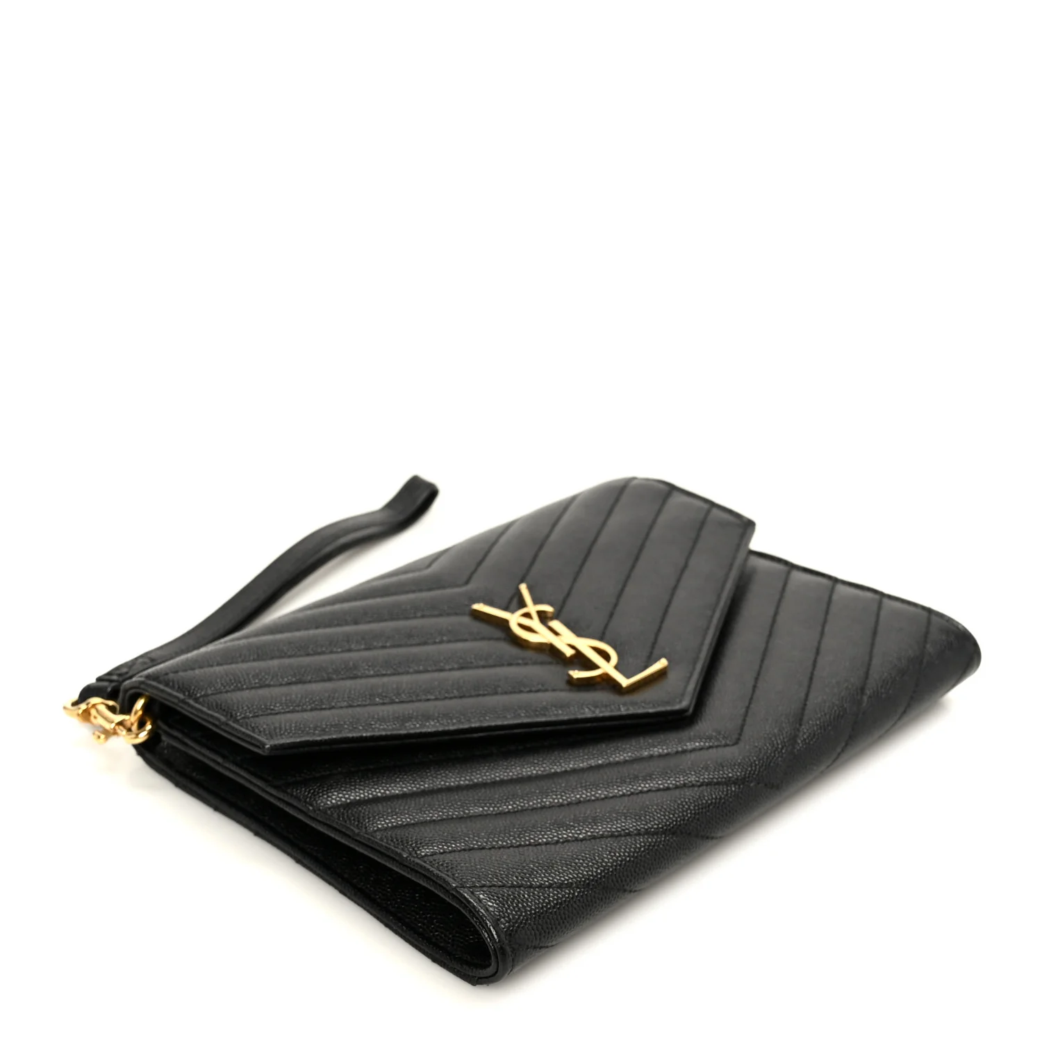 Grain De Poudre Matelasse Chevron Monogram Envelope Clutch Black - Image 4