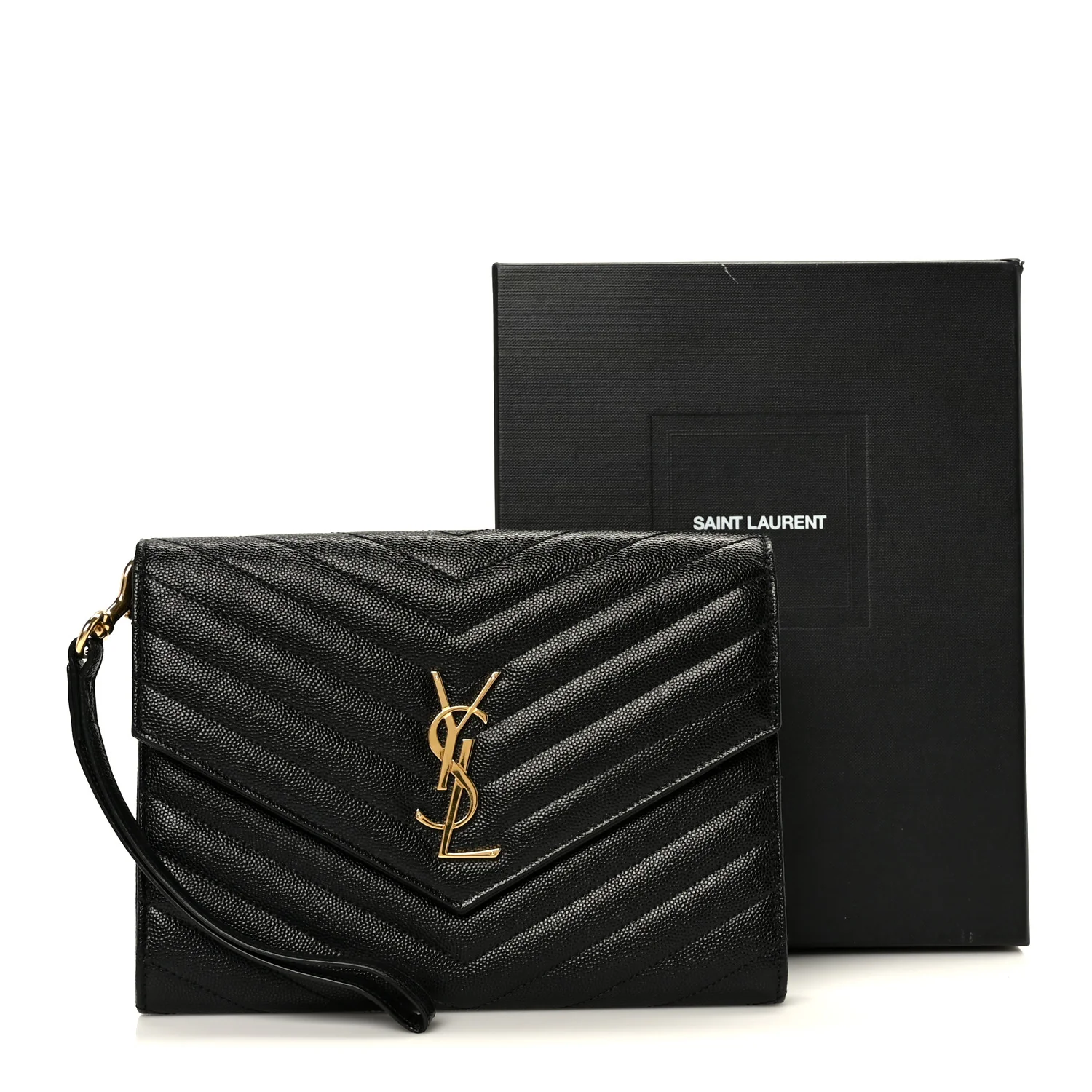 Grain De Poudre Matelasse Chevron Monogram Envelope Clutch Black - Image 9