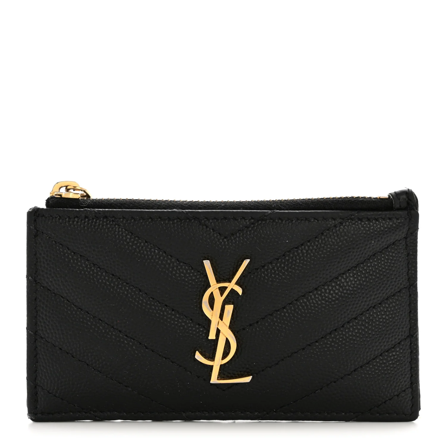 Grain De Poudre Matelasse Chevron Monogram Fragments Zippered Card Case Black