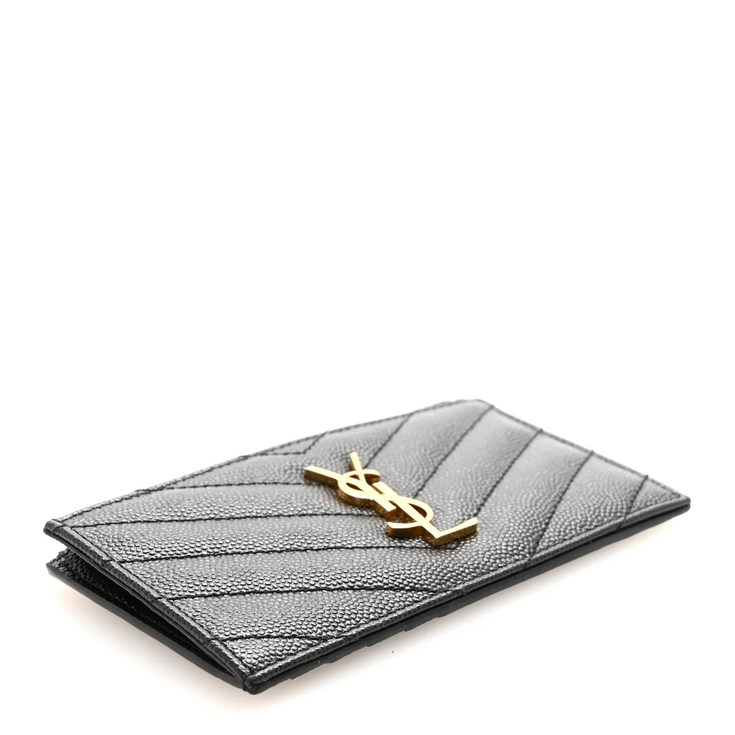 Grain De Poudre Matelasse Chevron Monogram Fragments Zippered Card Case Black - Image 4