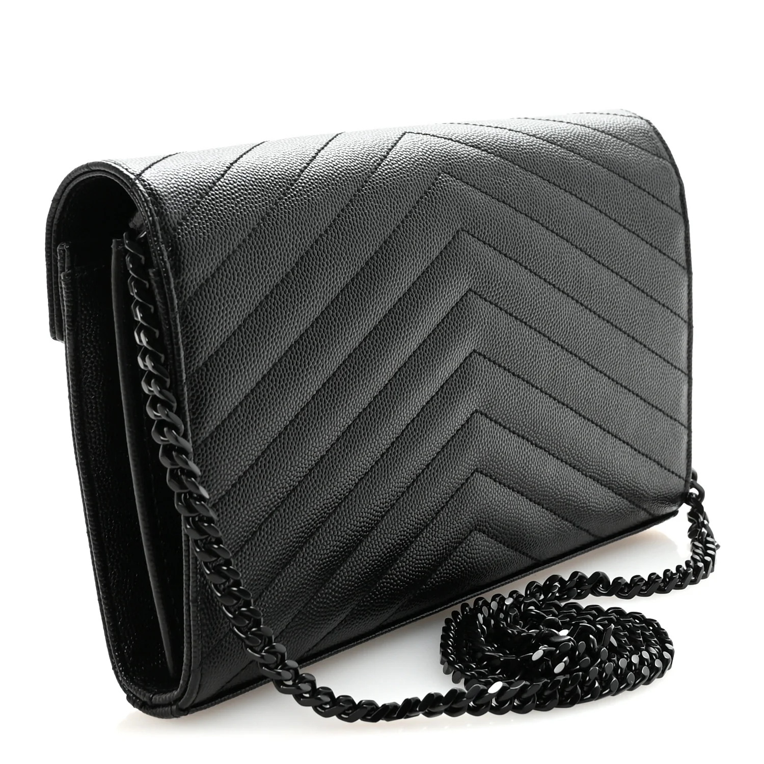 Grain De Poudre Matelasse Chevron Monogram Monochrome Chain Wallet Black - Image 3
