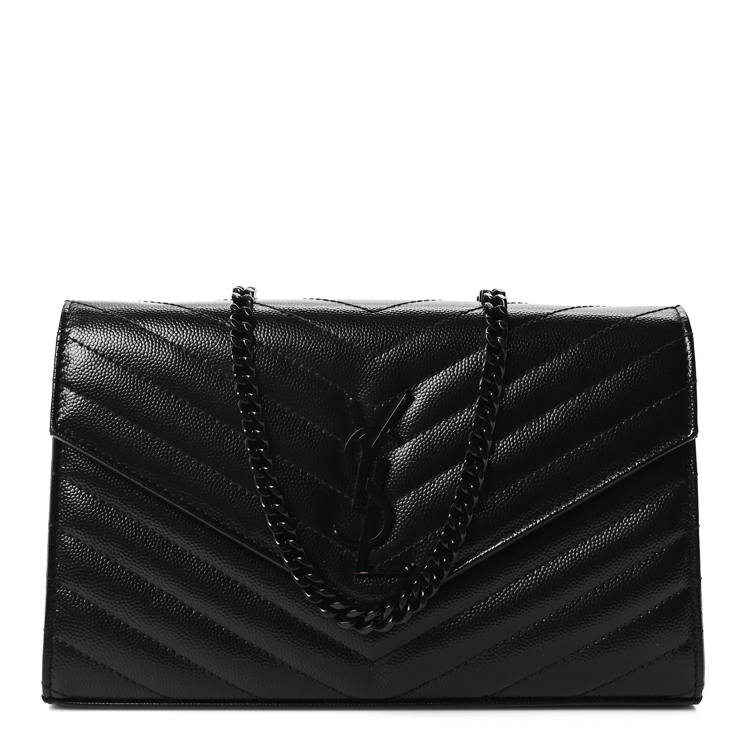 Grain De Poudre Matelasse Chevron Monogram Monochrome Chain Wallet Black