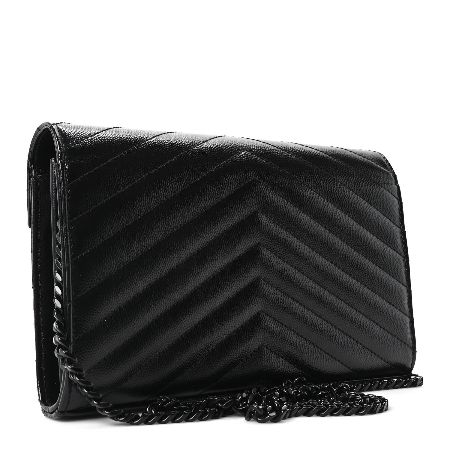 Grain De Poudre Matelasse Chevron Monogram Monochrome Chain Wallet Black - Image 3