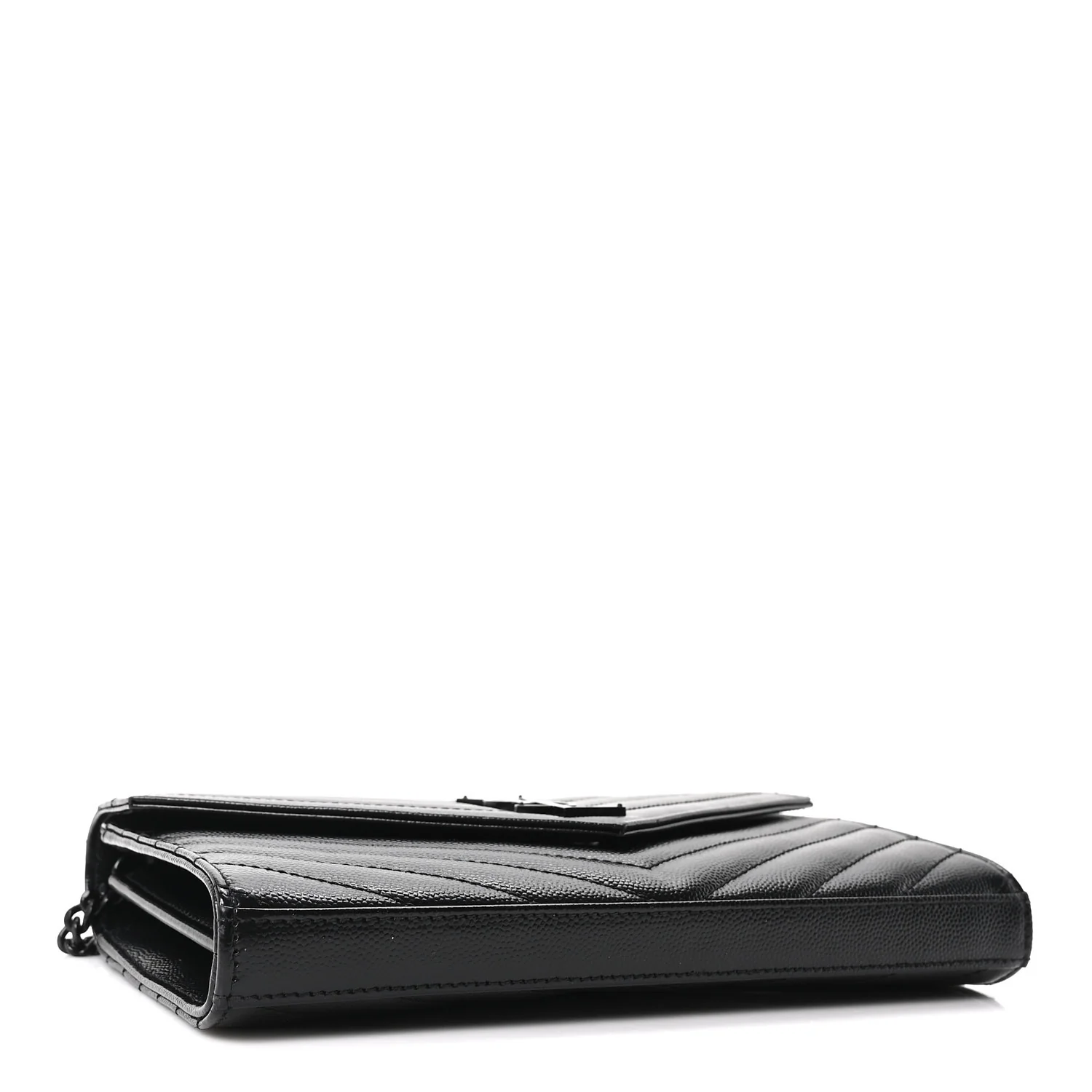 Grain De Poudre Matelasse Chevron Monogram Monochrome Chain Wallet Black - Image 4