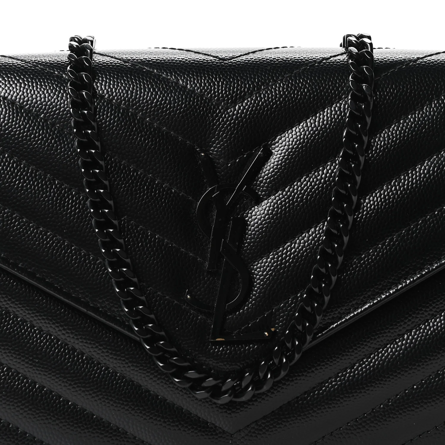 Grain De Poudre Matelasse Chevron Monogram Monochrome Chain Wallet Black - Image 8