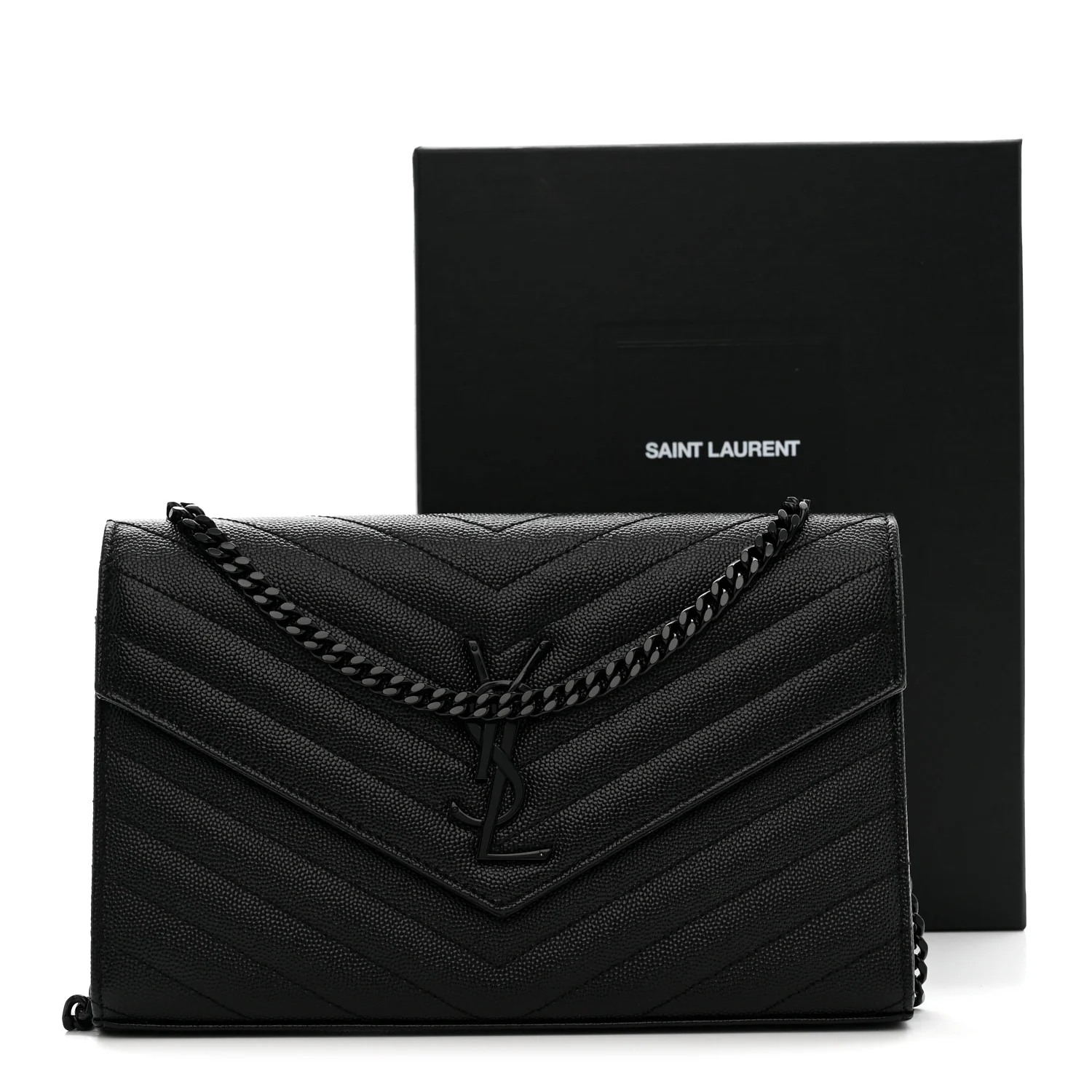 Grain De Poudre Matelasse Chevron Monogram Monochrome Chain Wallet Black - Image 10