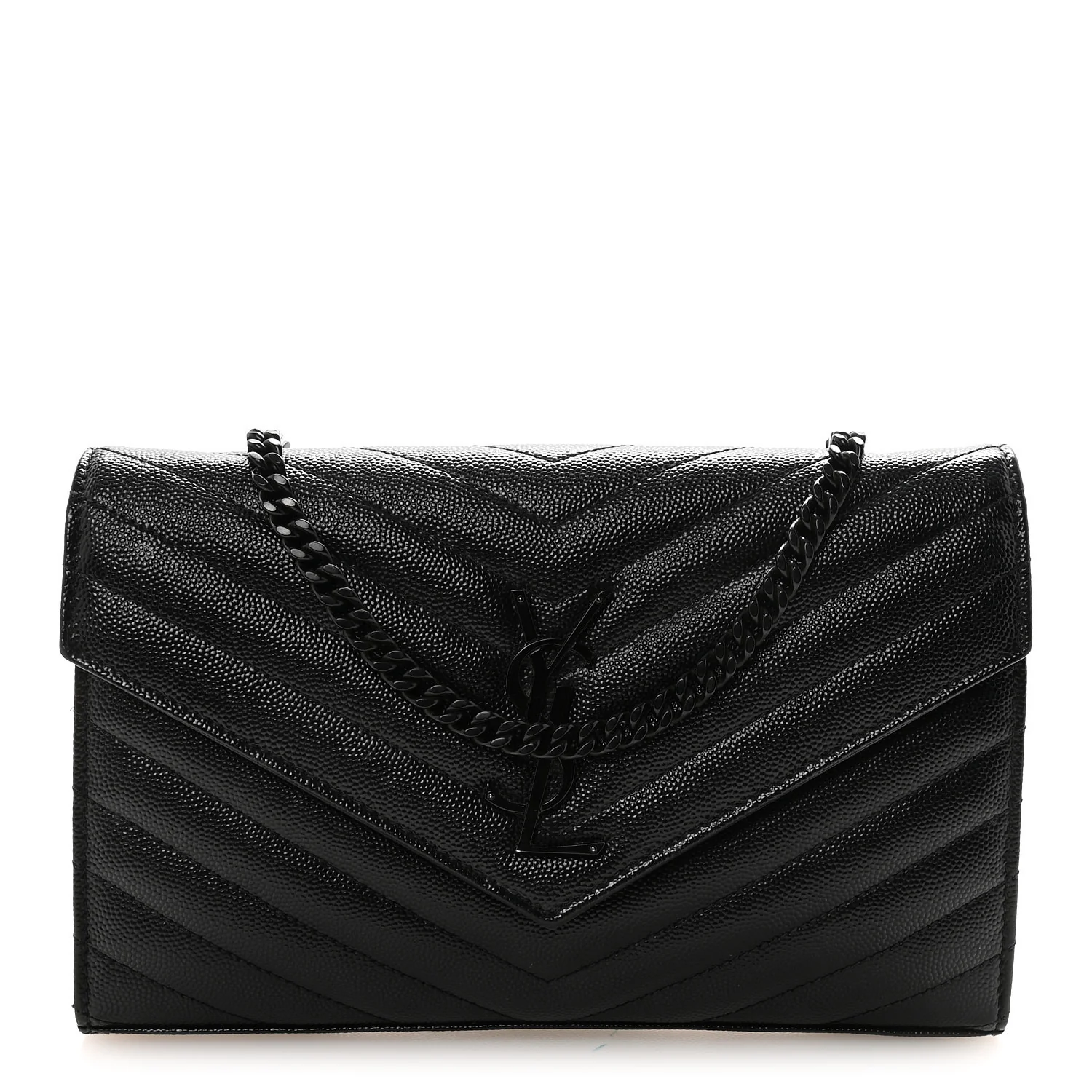 Grain De Poudre Matelasse Chevron Monogram Monochrome Chain Wallet Black
