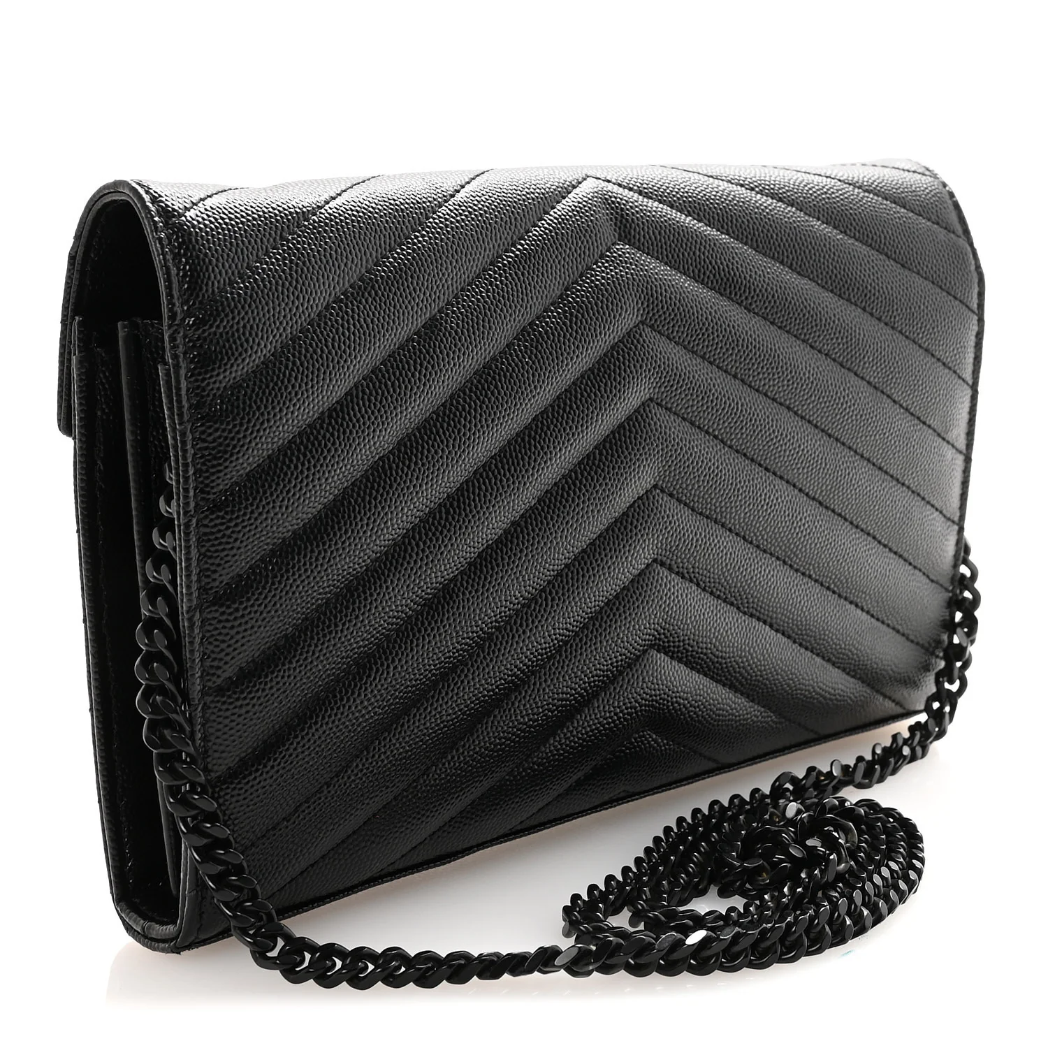 Grain De Poudre Matelasse Chevron Monogram Monochrome Chain Wallet Black - Image 3