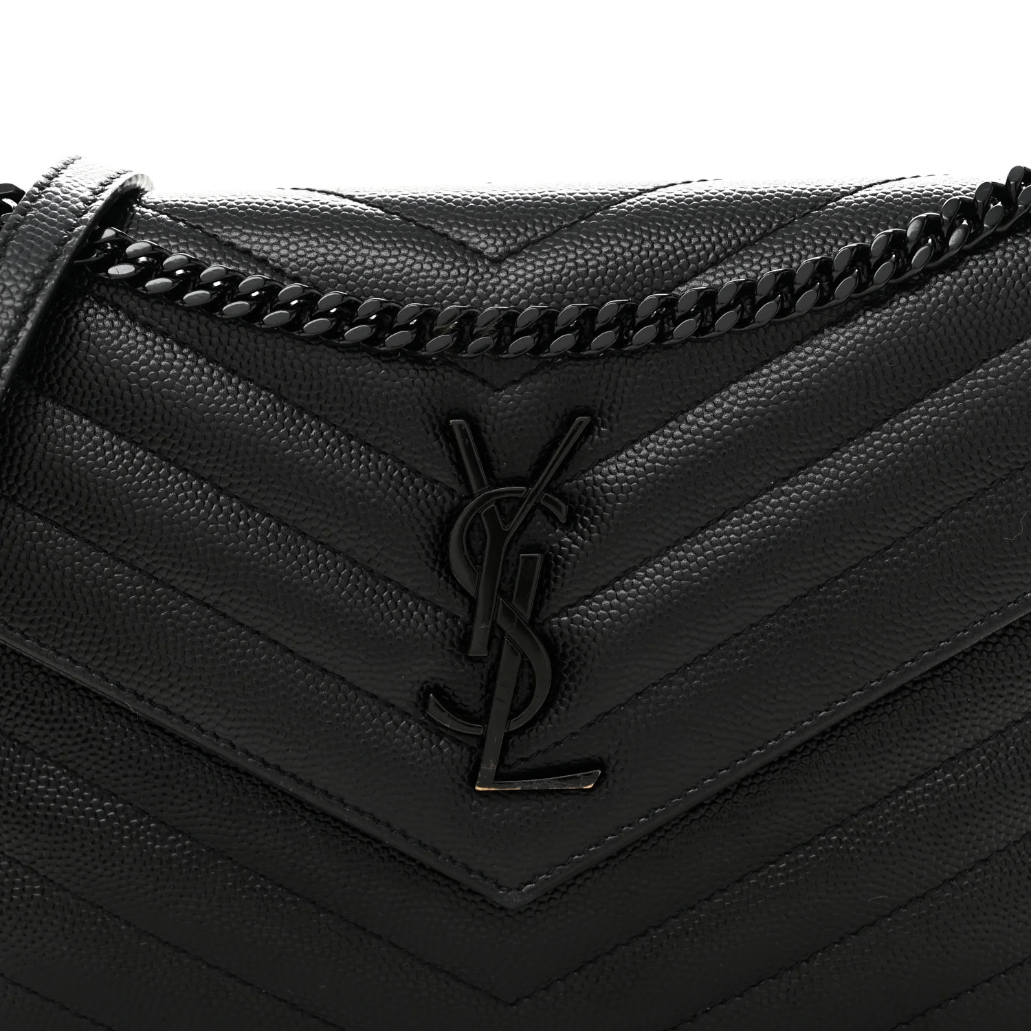 Grain De Poudre Matelasse Chevron Monogram Monochrome Envelope Chain Wallet Black - Image 8