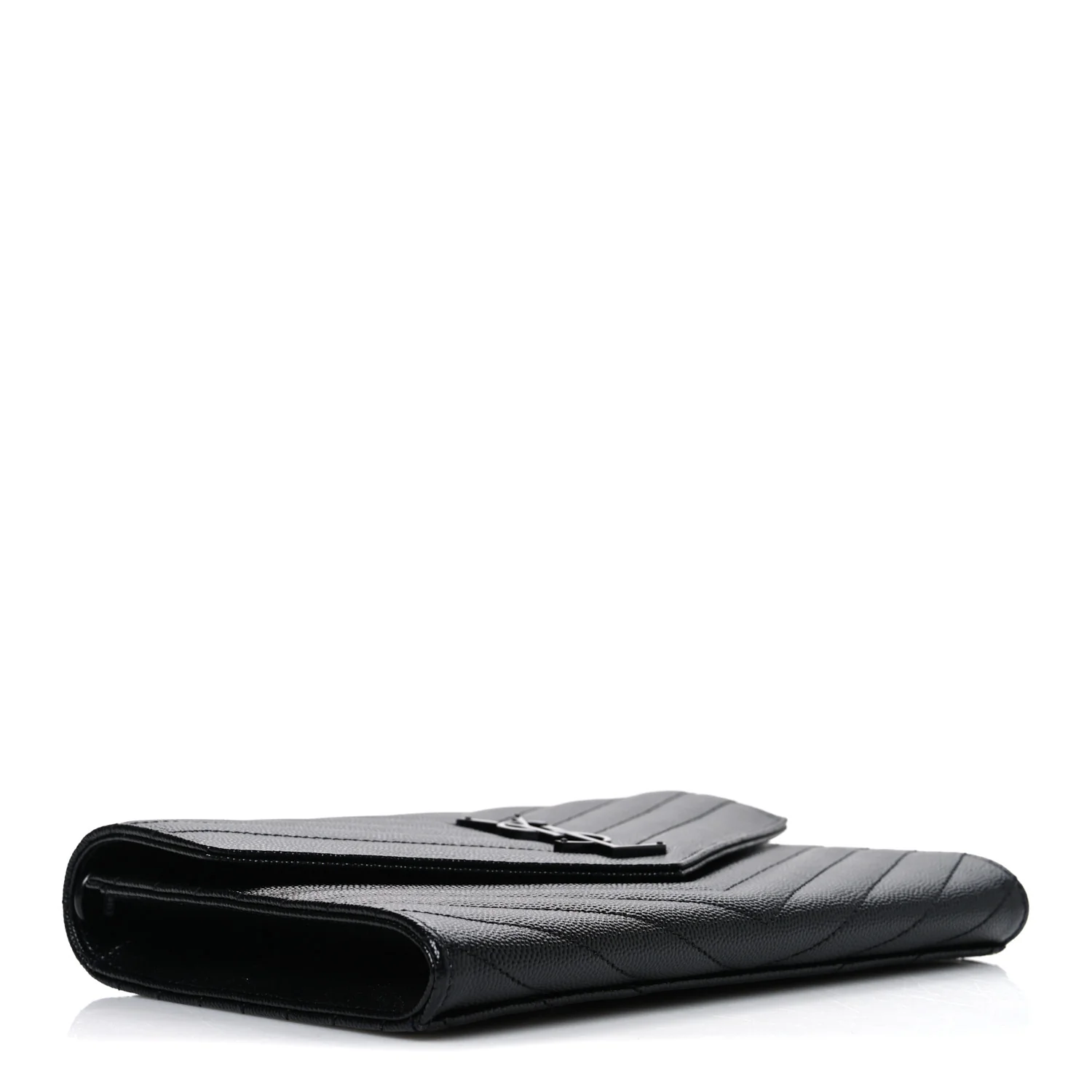 Grain De Poudre Matelasse Chevron Monogram Monochrome Envelope Clutch Black - Image 4