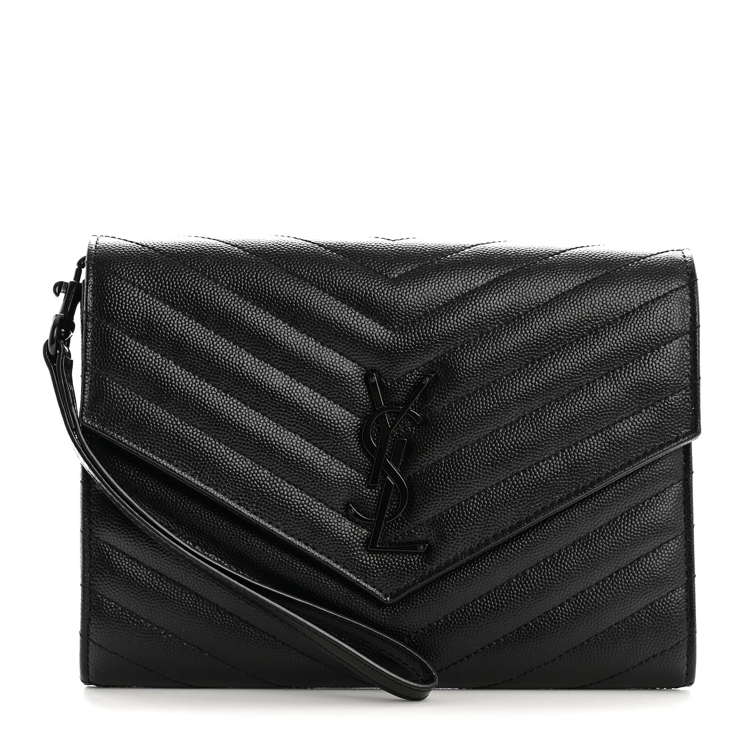 Grain De Poudre Matelasse Chevron Monogram Monochrome Envelope Clutch Black