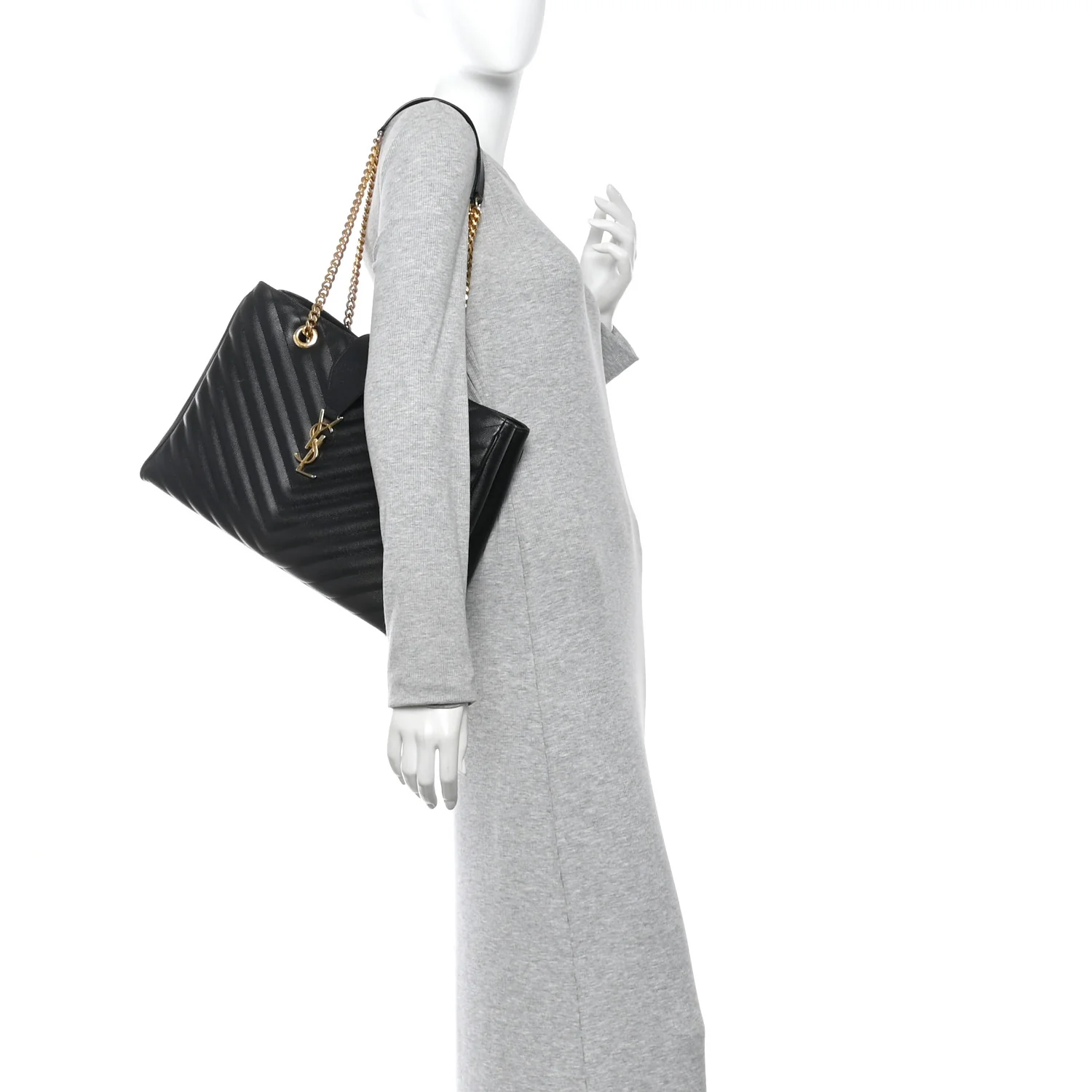 Grain De Poudre Matelasse Chevron Monogram Shopping Bag Black - Image 2