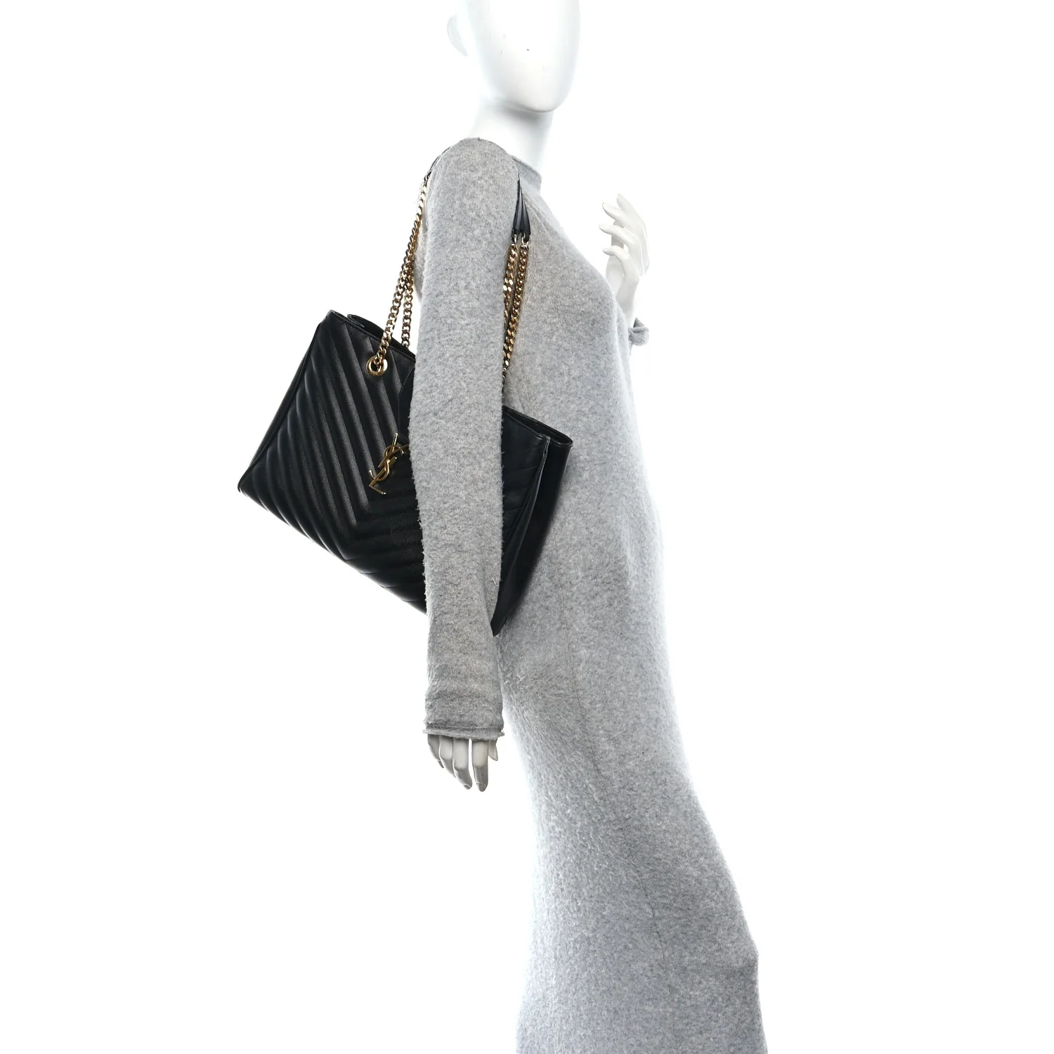 Grain De Poudre Matelasse Chevron Monogram Shopping Bag Black - Image 2