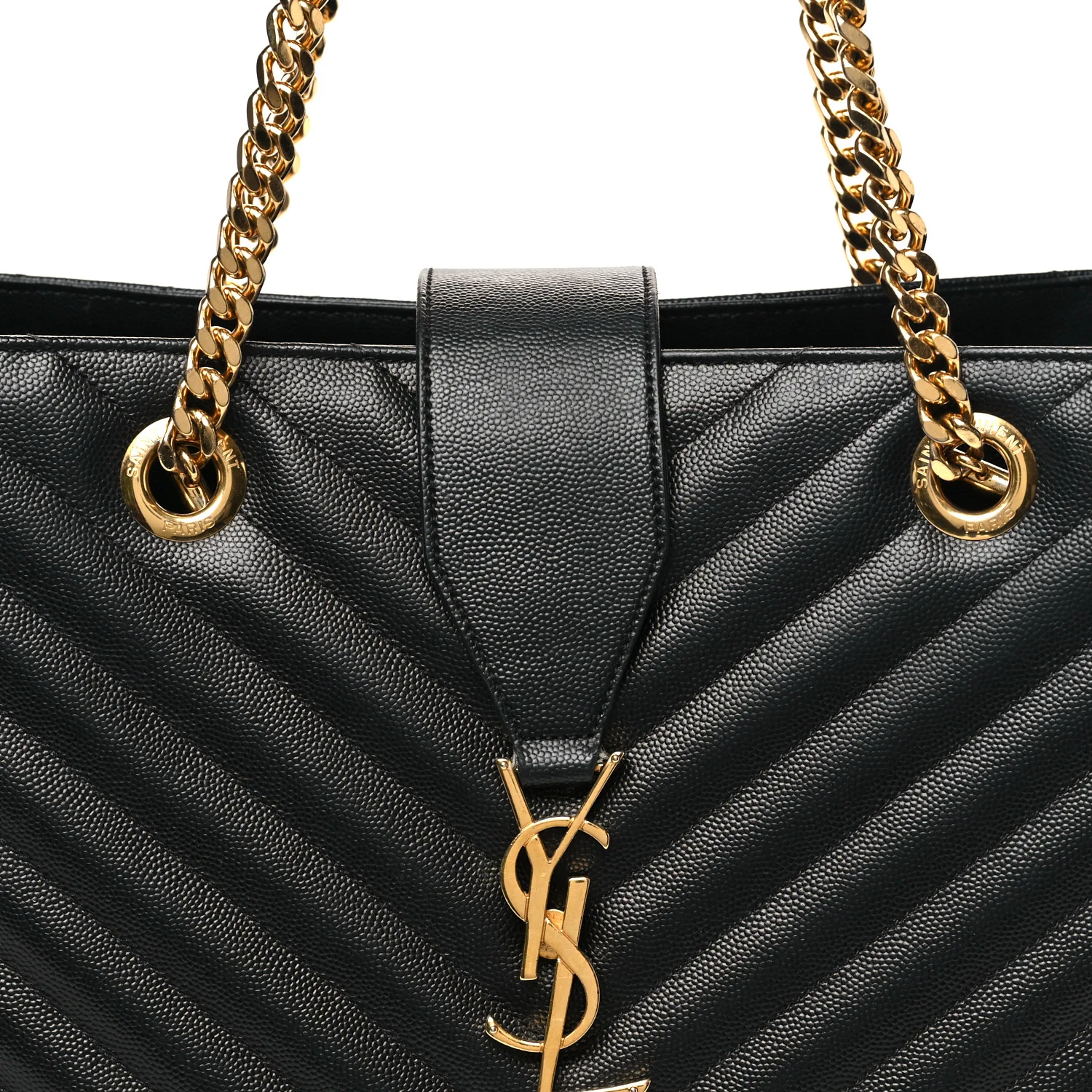 Grain De Poudre Matelasse Chevron Monogram Shopping Bag Black - Image 8