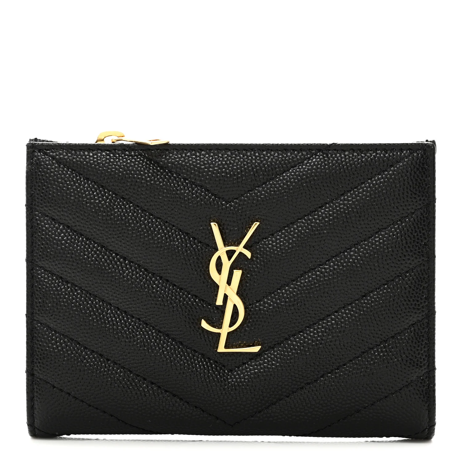 Grain De Poudre Matelasse Chevron Monogram Zipped Two-Part Wallet Black