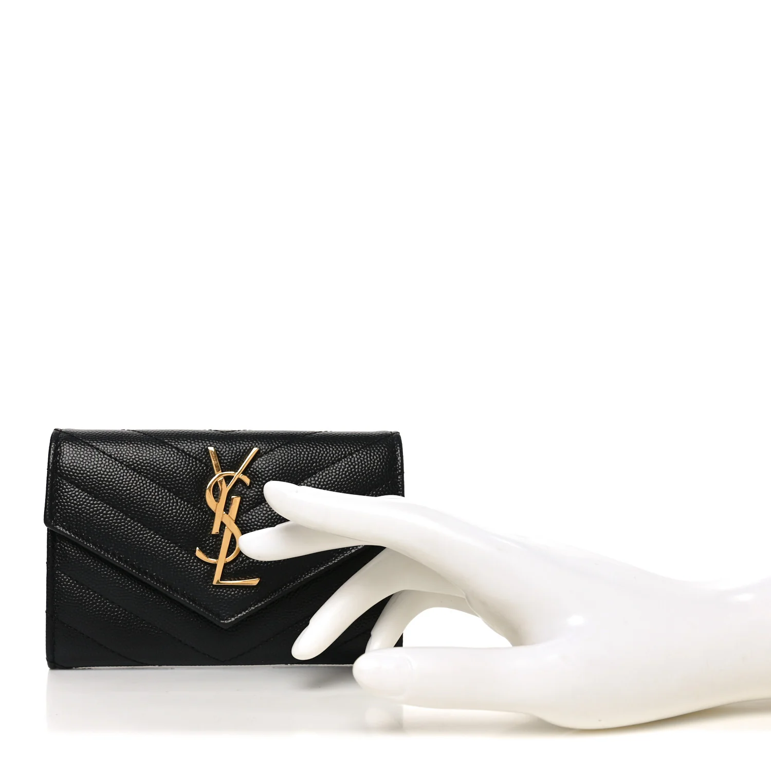 Grain De Poudre Matelasse Chevron Small Monogram Envelope Wallet Black - Image 2