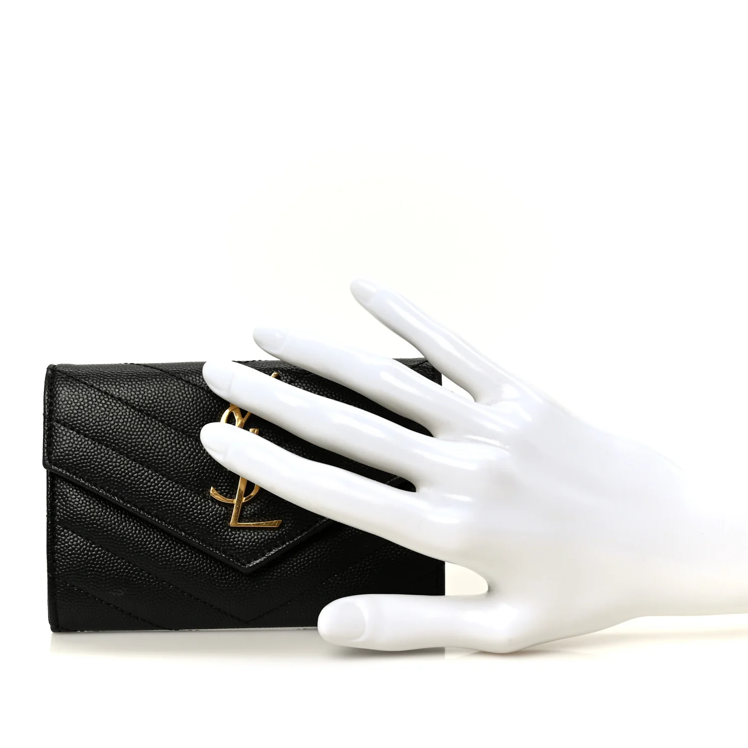 Grain De Poudre Matelasse Chevron Small Monogram Envelope Wallet Black - Image 2