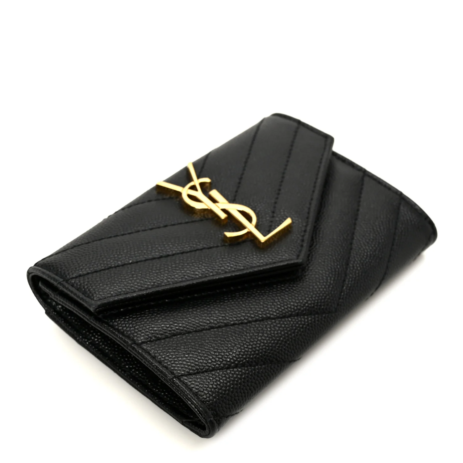 Grain De Poudre Matelasse Chevron Small Monogram Envelope Wallet Black - Image 4