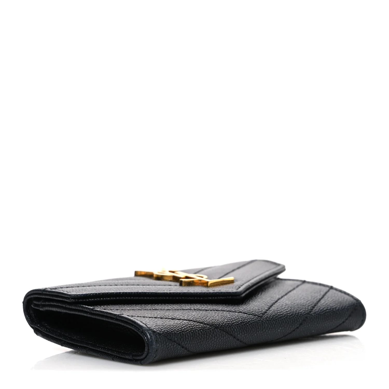 Grain De Poudre Matelasse Chevron Small Monogram Envelope Wallet Black - Image 4
