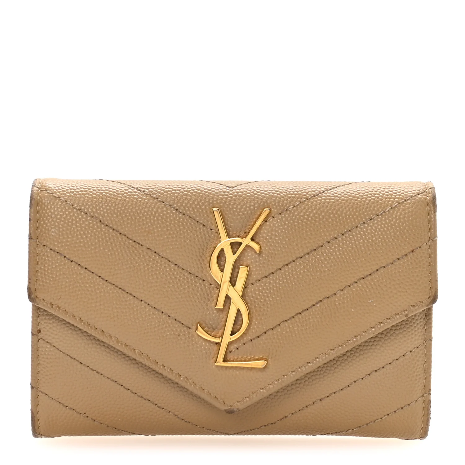 Grain De Poudre Matelasse Chevron Small Monogram Envelope Wallet Dark Latte