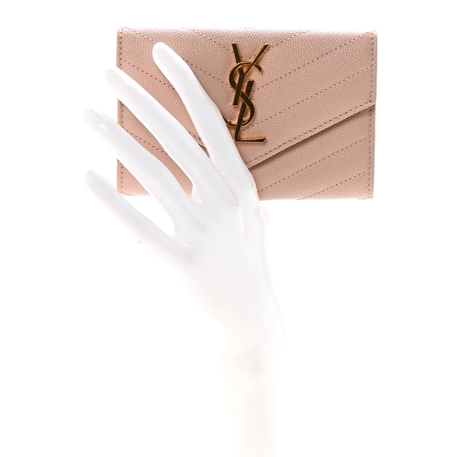 Grain De Poudre Matelasse Chevron Small Monogram Envelope Wallet Pale Pink - Image 2