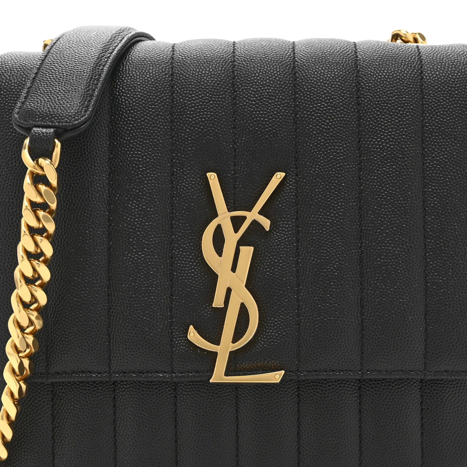 Grain De Poudre Matelasse Monogram Medium Vicky Chain Bag Black - Image 8