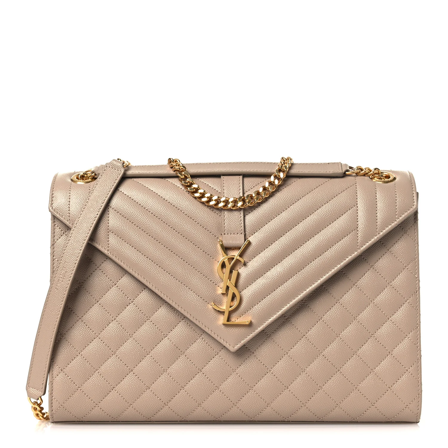 Grain De Poudre Mixed Matelasse Large Triquilt Monogram Satchel Dark Beige