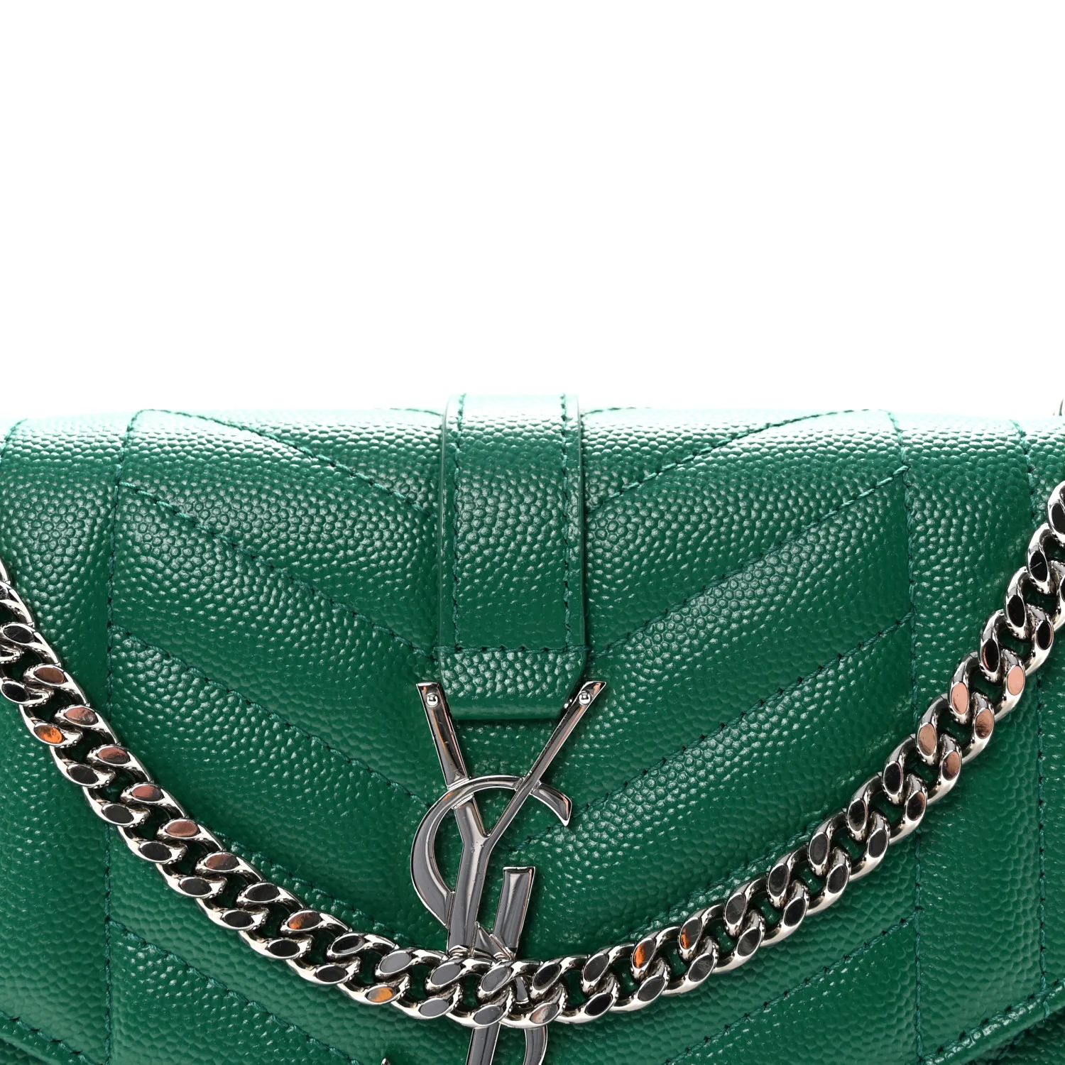 Grain De Poudre Mixed Matelasse Triquilt Monogram Chain Wallet Green Field - Image 7
