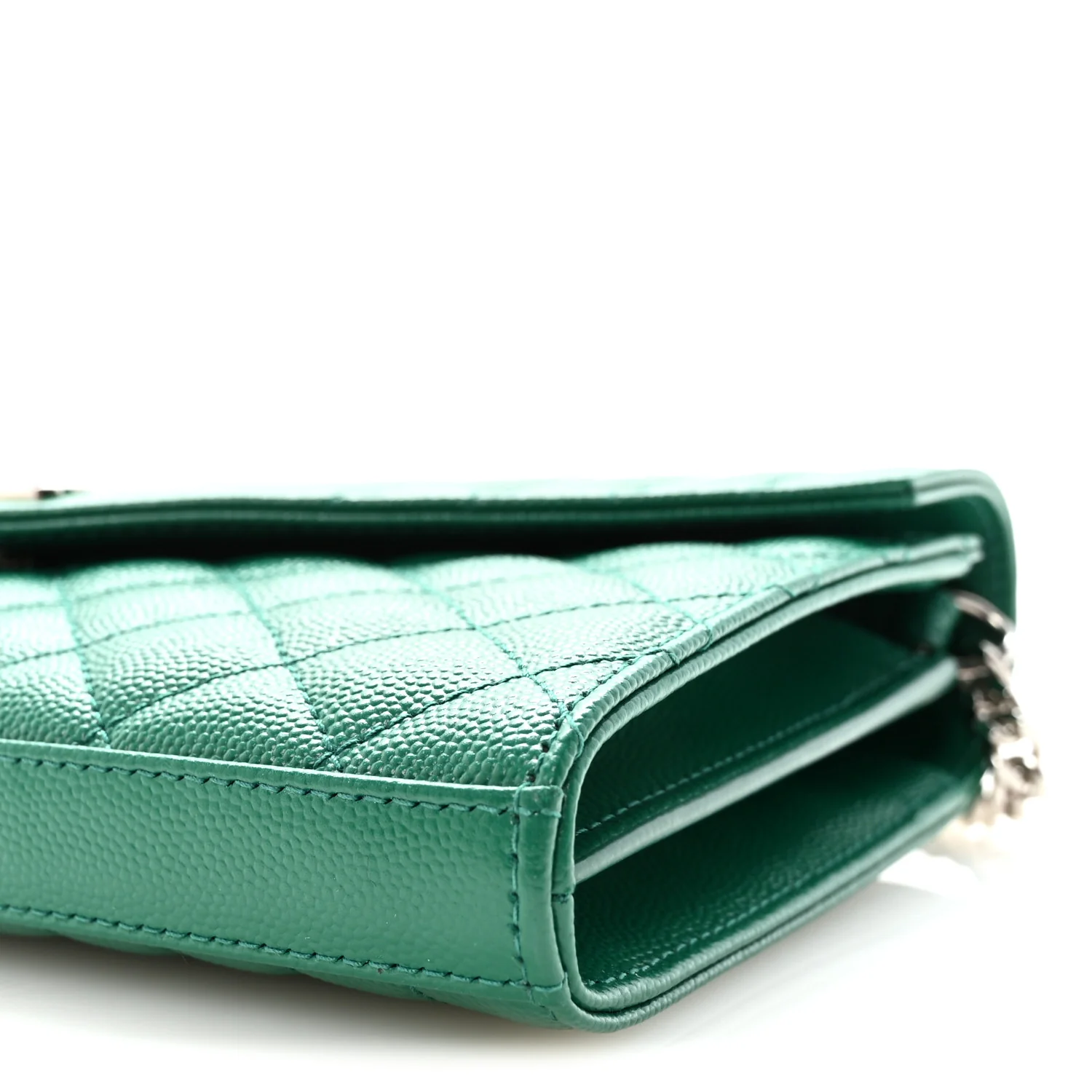 Grain De Poudre Mixed Matelasse Triquilt Monogram Chain Wallet Green Field - Image 9