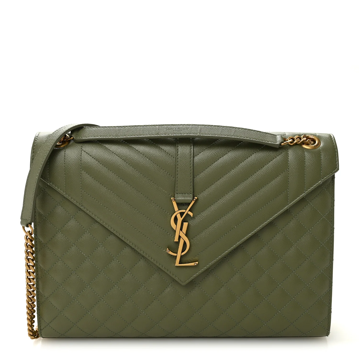Grain De Poudre Textured Mixed Matelasse Large Triquilt Monogram Satchel Light Sage
