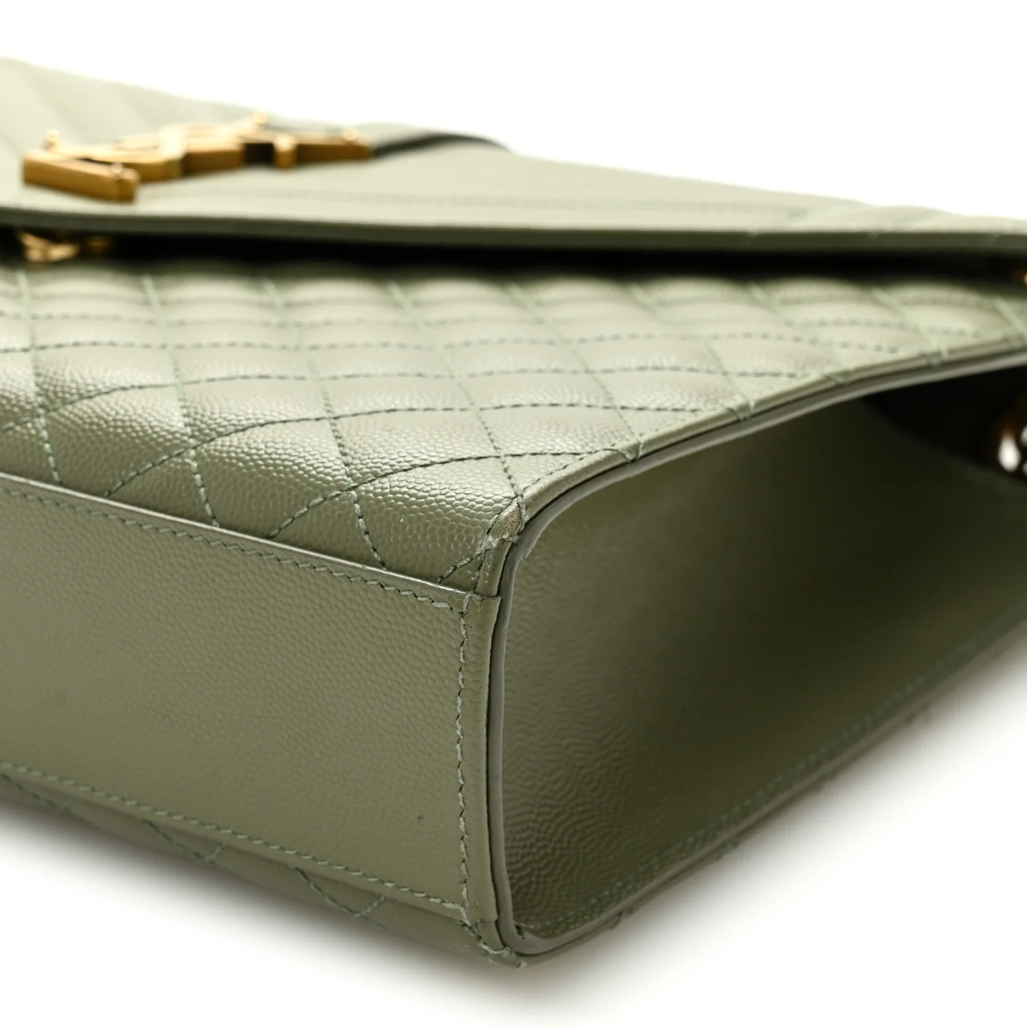 Grain De Poudre Textured Mixed Matelasse Large Triquilt Monogram Satchel Light Sage - Image 10