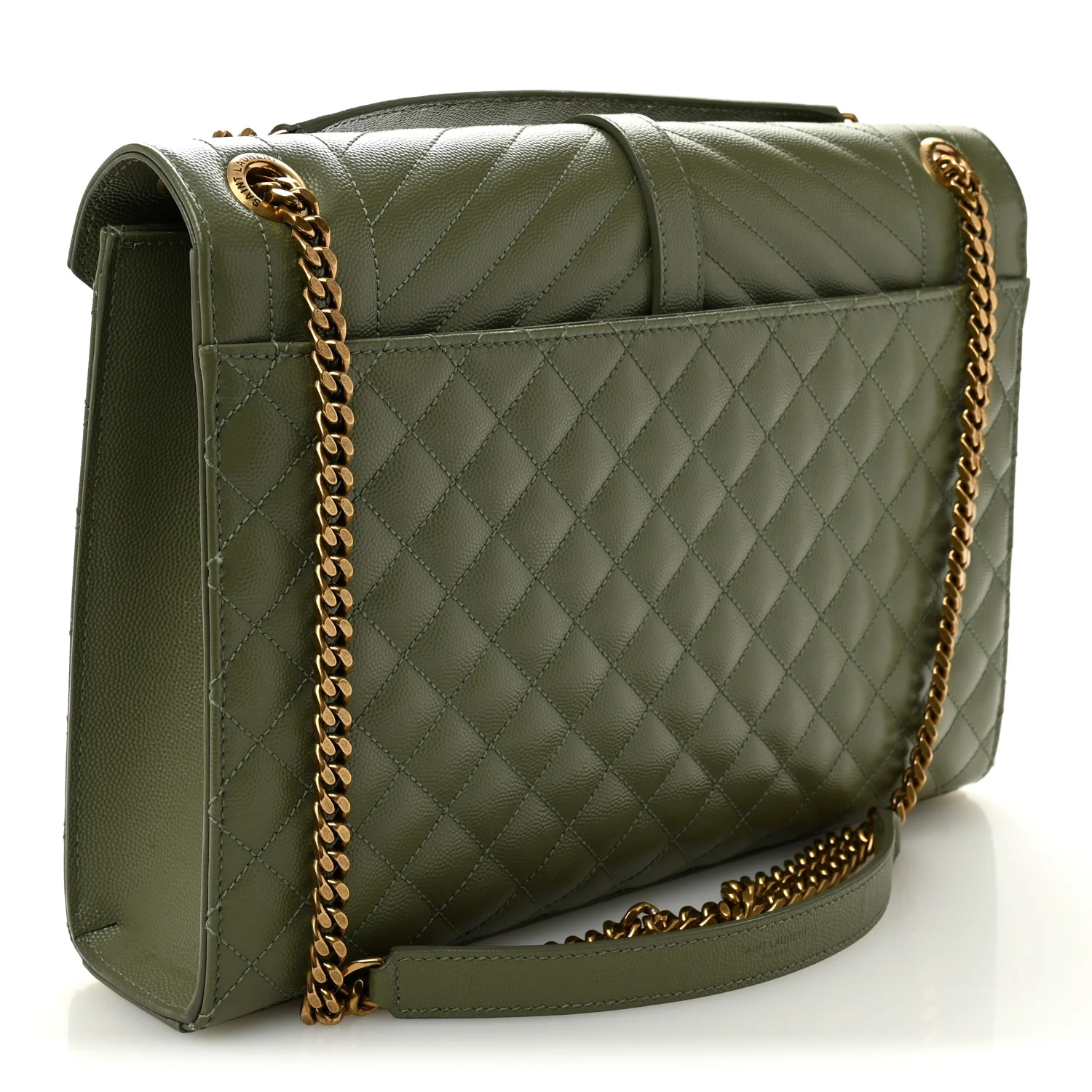 Grain De Poudre Textured Mixed Matelasse Large Triquilt Monogram Satchel Light Sage - Image 3
