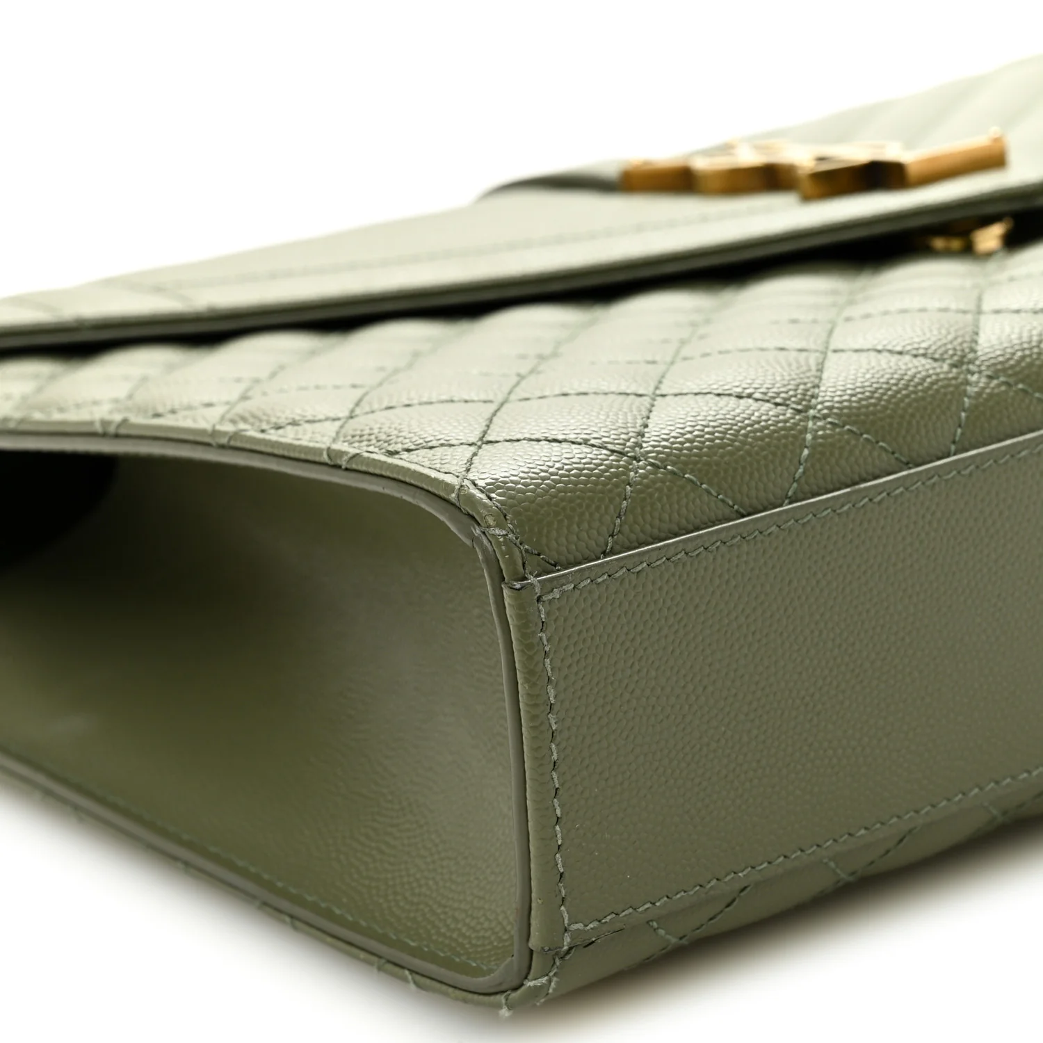 Grain De Poudre Textured Mixed Matelasse Large Triquilt Monogram Satchel Light Sage - Image 9