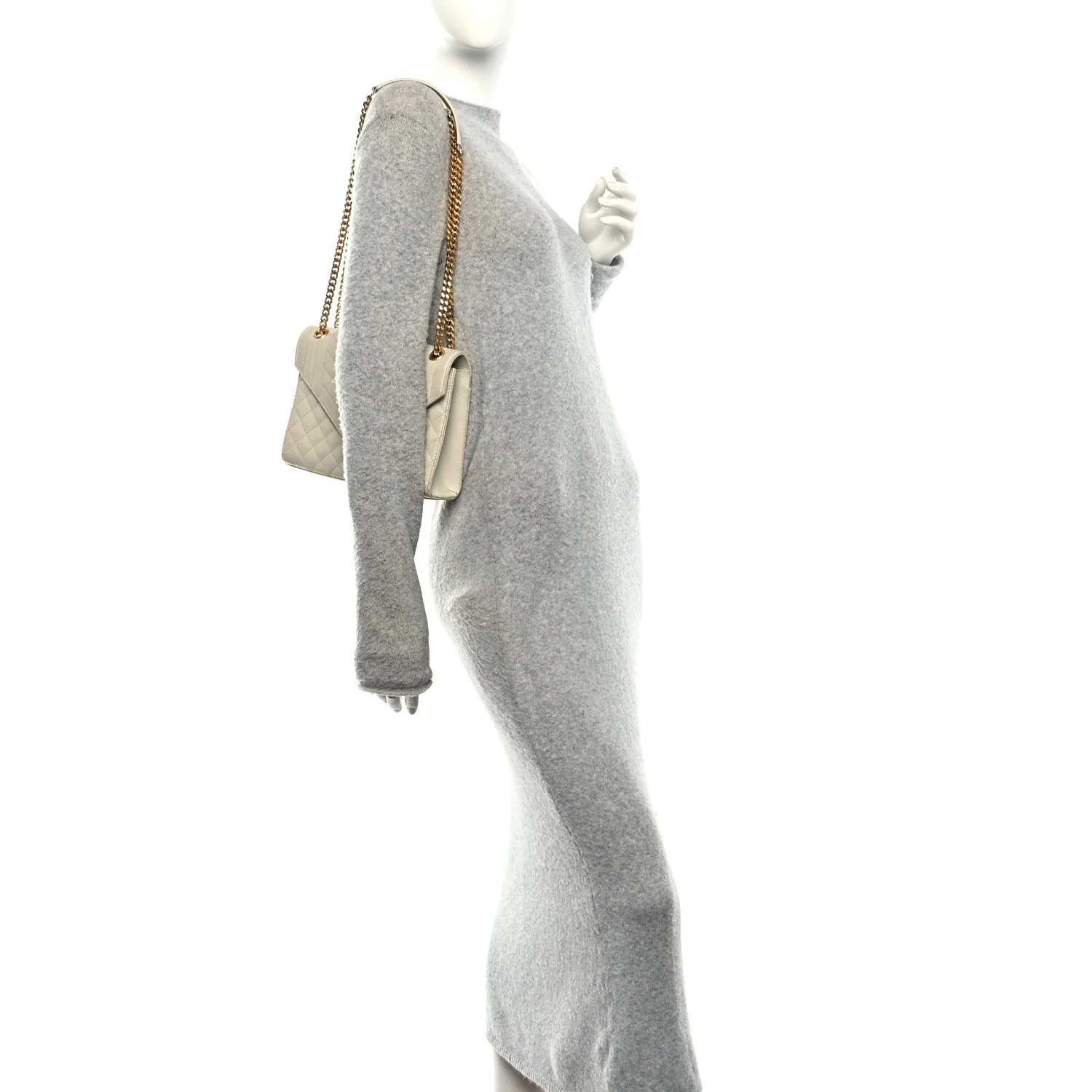 Grain De Poudre Textured Mixed Matelasse Medium Triquilt Monogram Satchel Crema Soft - Image 2