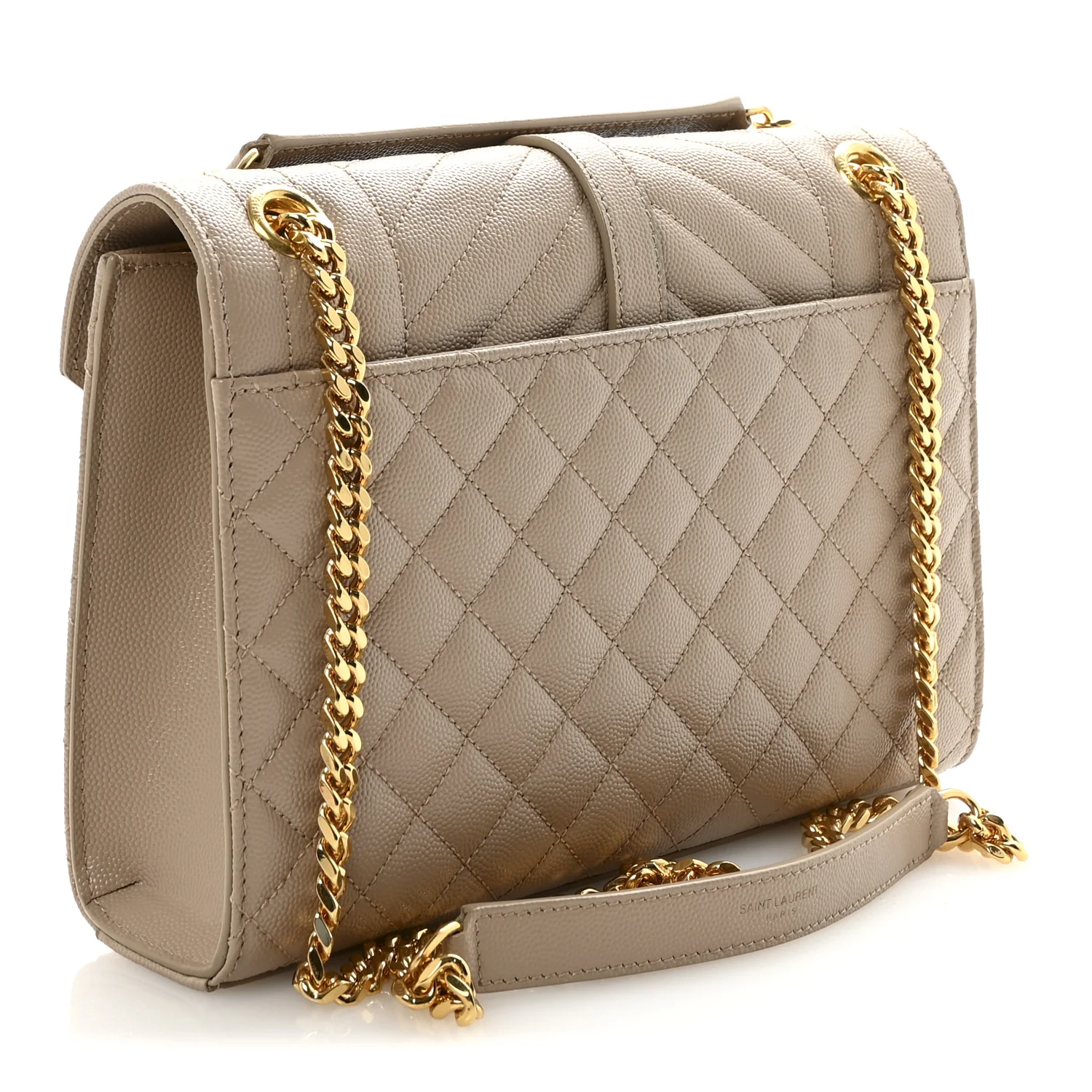 Grain De Poudre Textured Mixed Matelasse Medium Triquilt Monogram Satchel Dark Beige - Image 3
