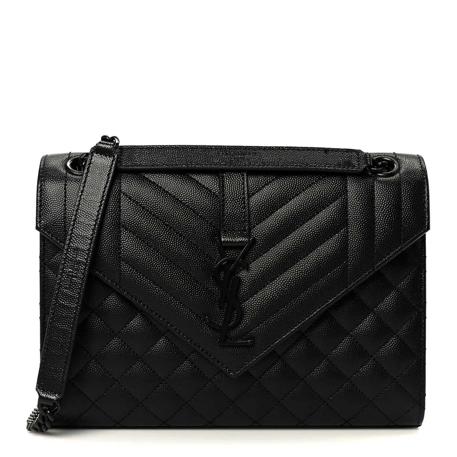 Grain De Poudre Textured Mixed Matelasse Triquilt Medium Monogram Monochrome Satchel Black