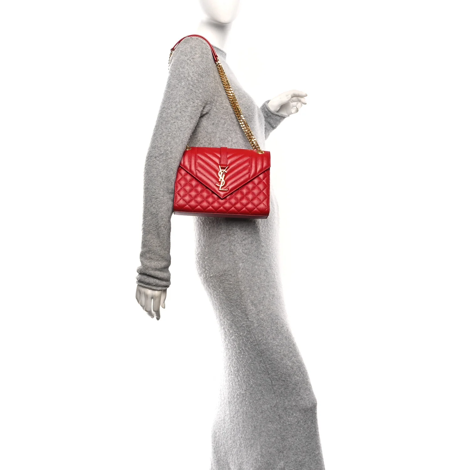 Grain De Poudre Textured Mixed Matelasse Triquilt Medium Monogram Satchel New Red - Image 2