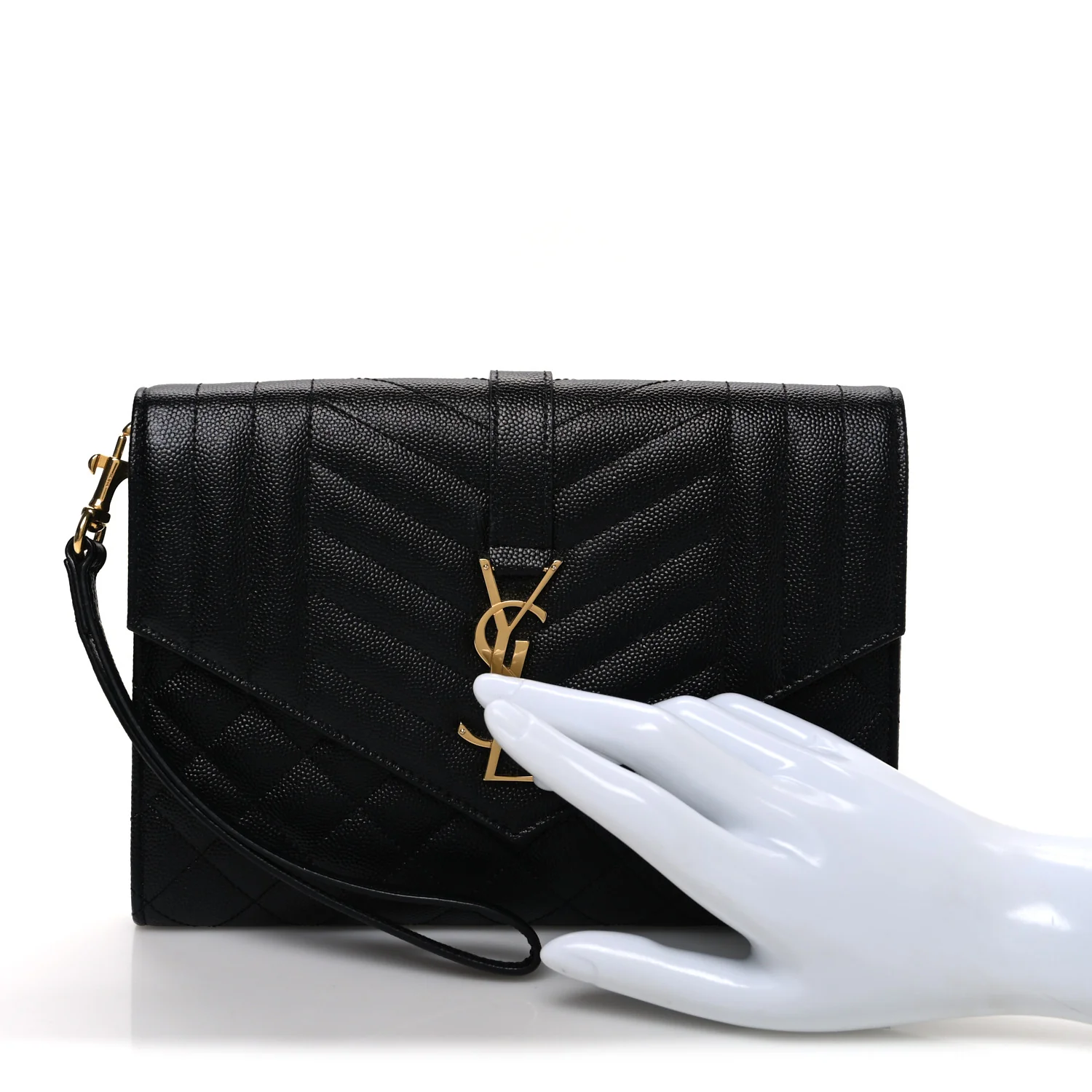 Grain De Poudre Textured Mixed Matelasse Triquilt Monogram Clutch Black - Image 2