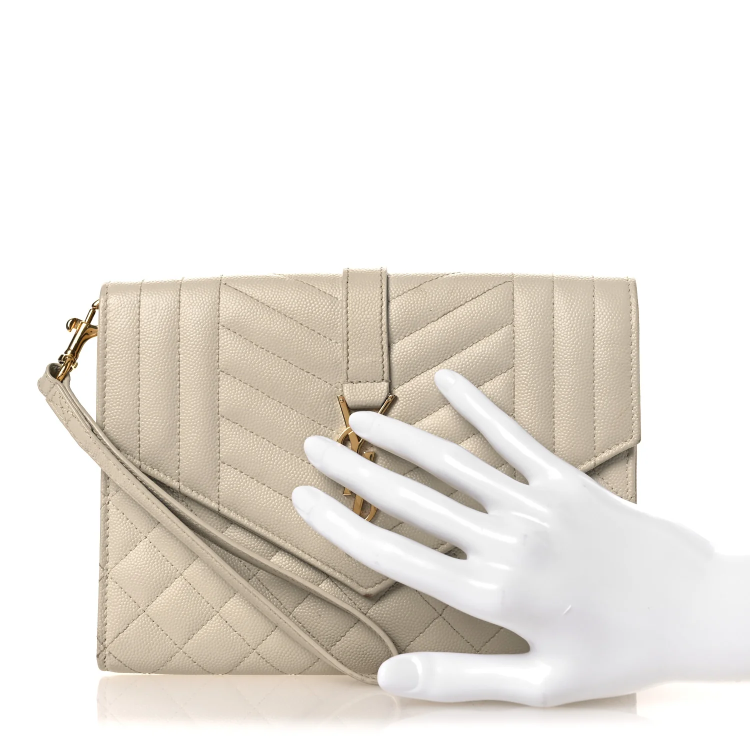 Grain De Poudre Textured Mixed Matelasse Triquilt Monogram Clutch Blanc Vintage - Image 2