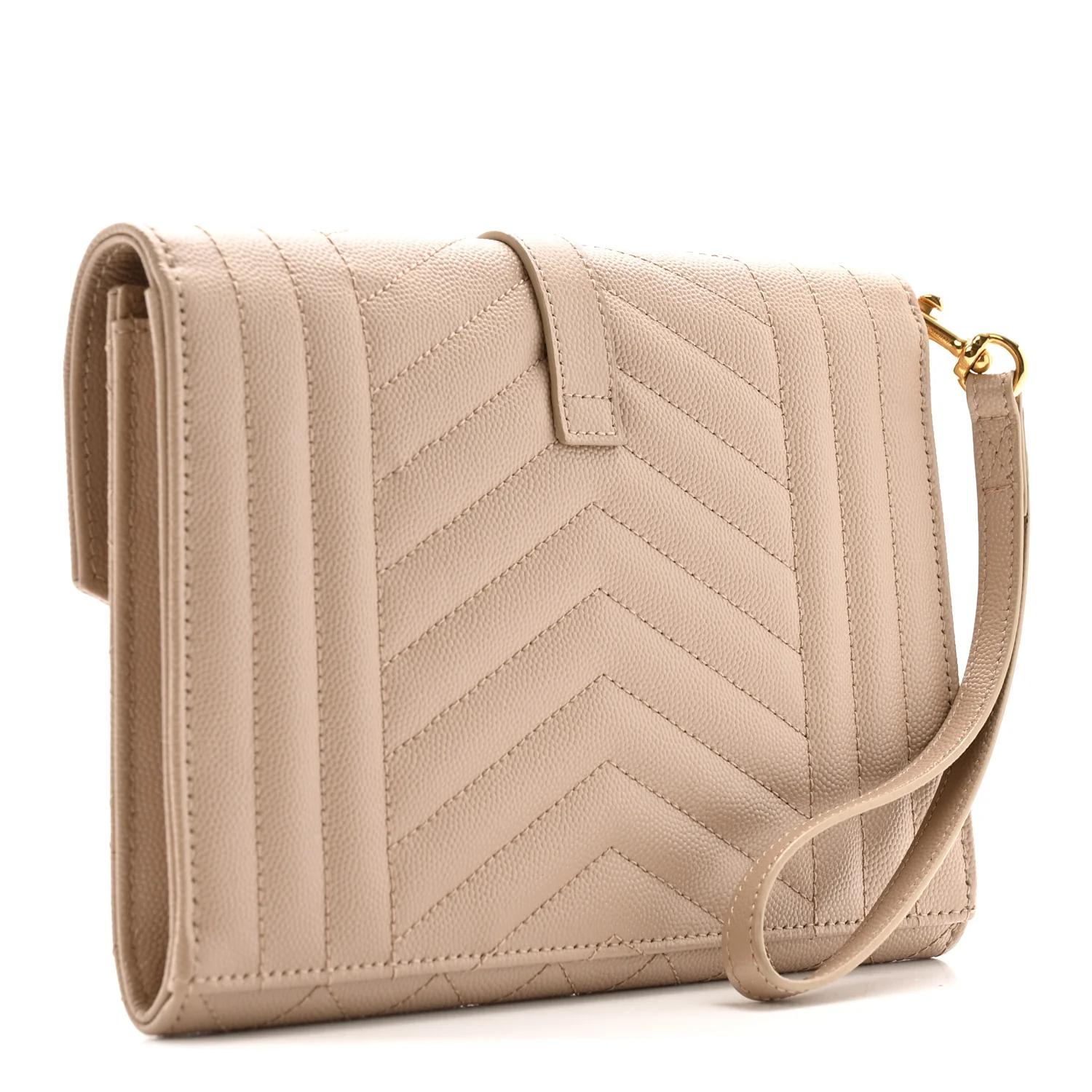 Grain De Poudre Textured Mixed Matelasse Triquilt Monogram Clutch Dark Beige - Image 3