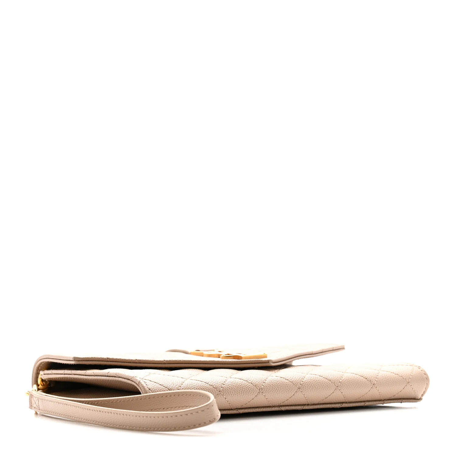 Grain De Poudre Textured Mixed Matelasse Triquilt Monogram Clutch Dark Beige - Image 4