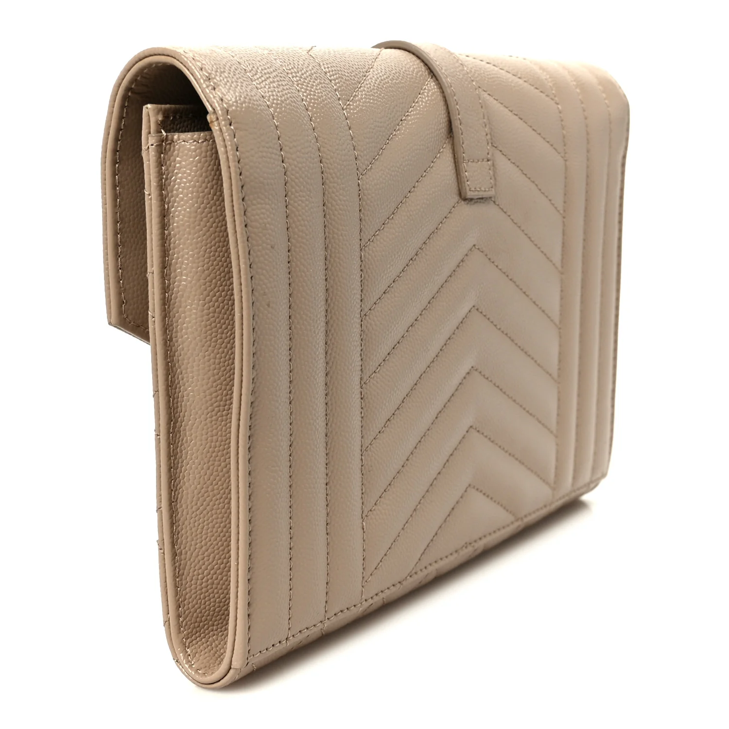 Grain De Poudre Textured Mixed Matelasse Triquilt Monogram Clutch Dark Beige - Image 3