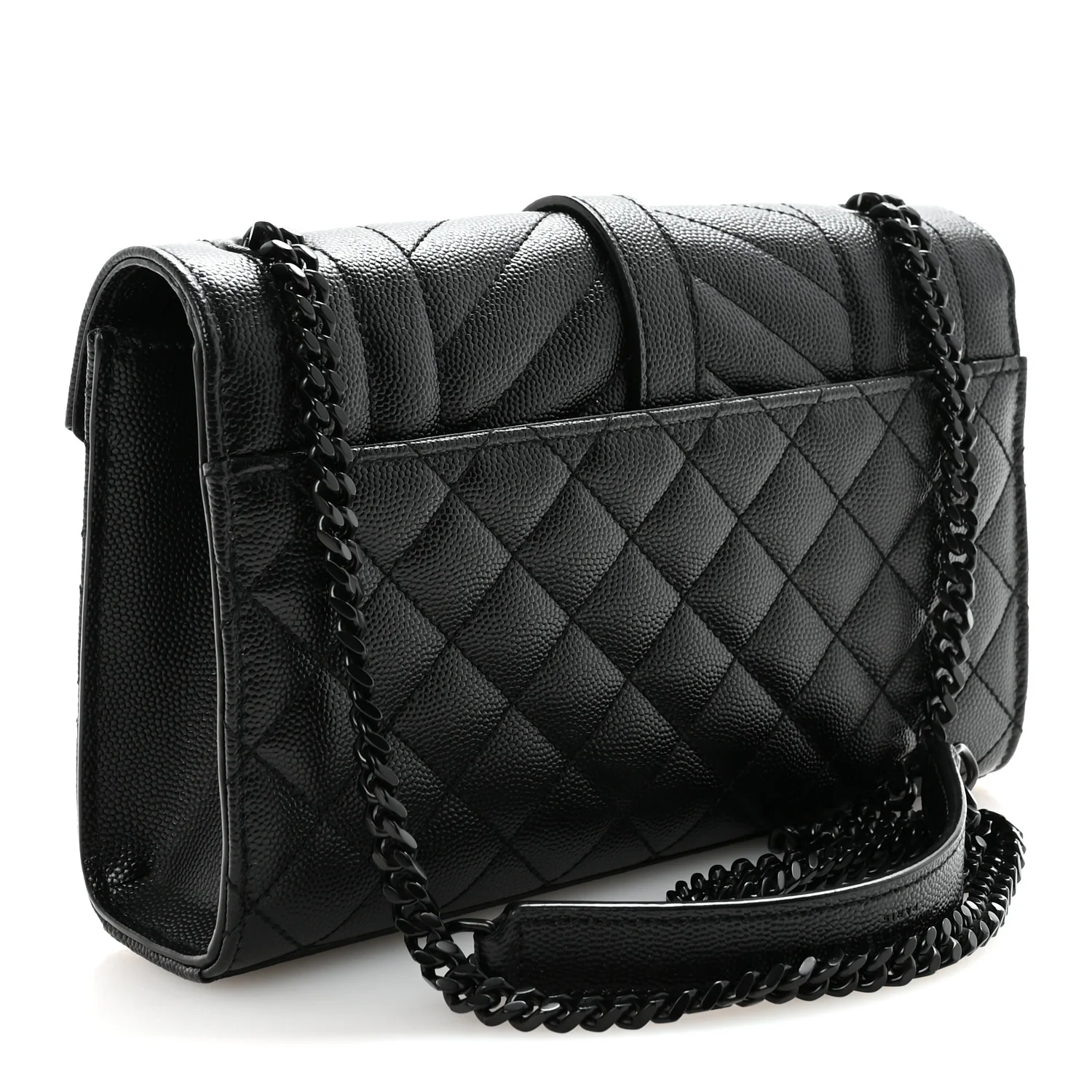 Grain De Poudre Textured Mixed Matelasse Triquilt Small Monogram Monochrome Satchel Black - Image 3