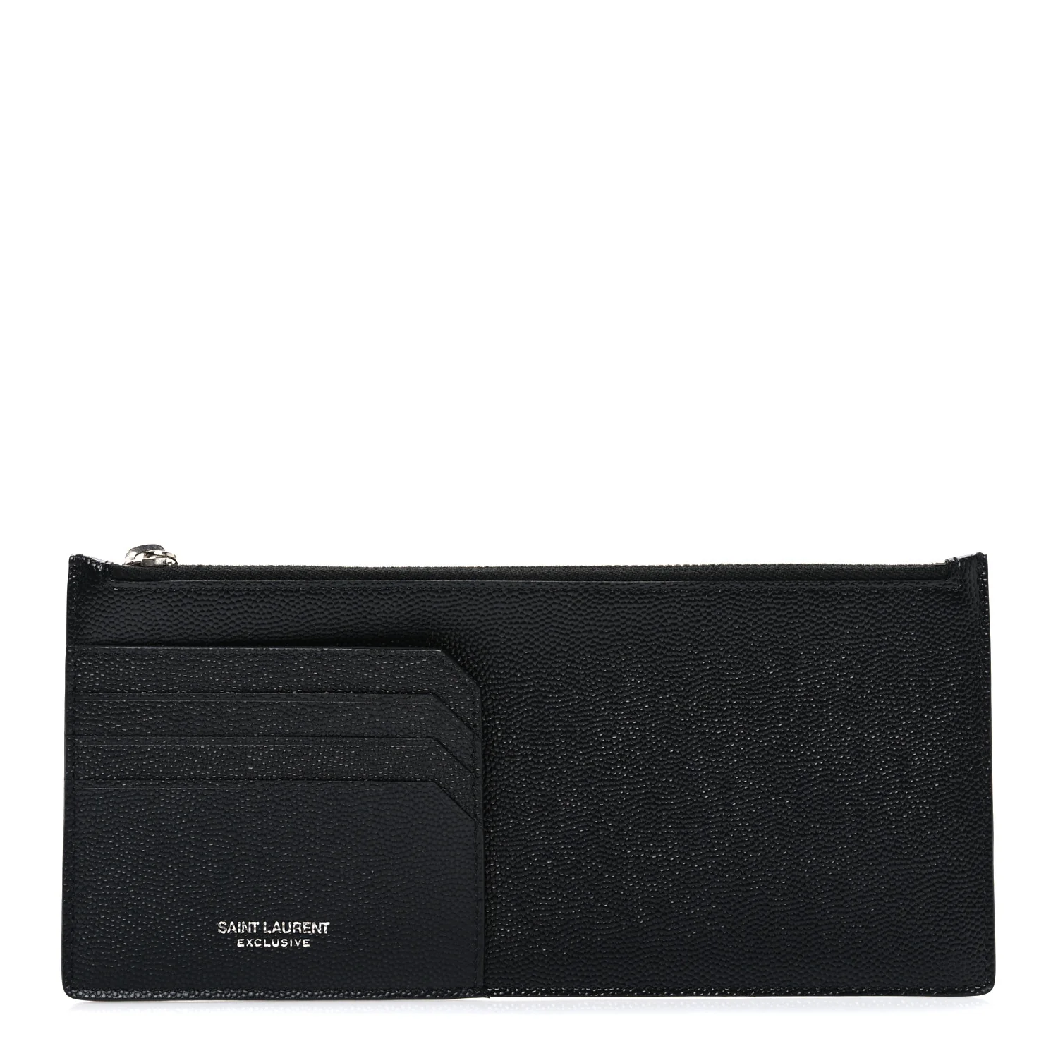 Grained Calfskin Zip Pouch Tech Card Holder Black